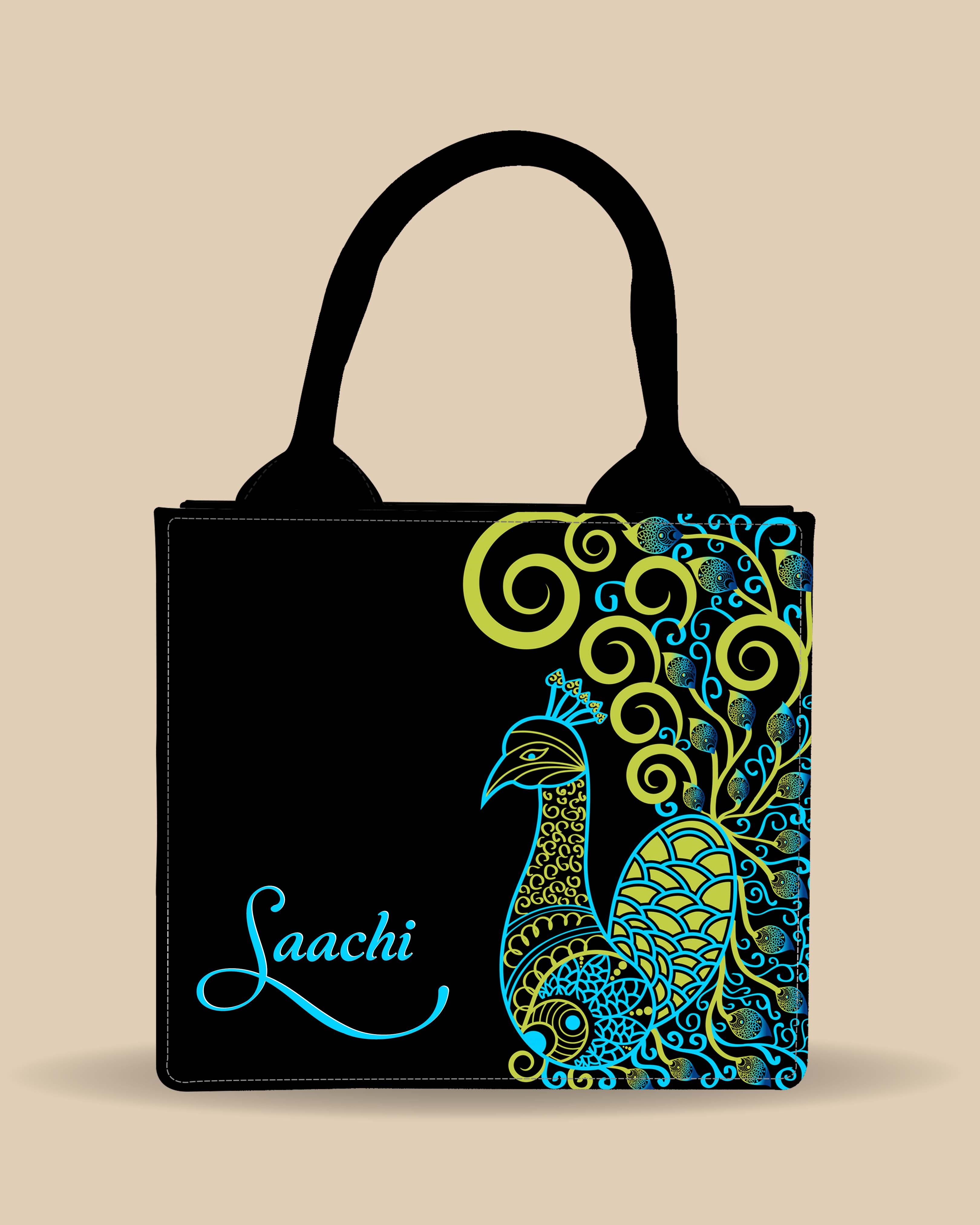 Customized Small Tote Bag Designed with Artistic mandala peacock