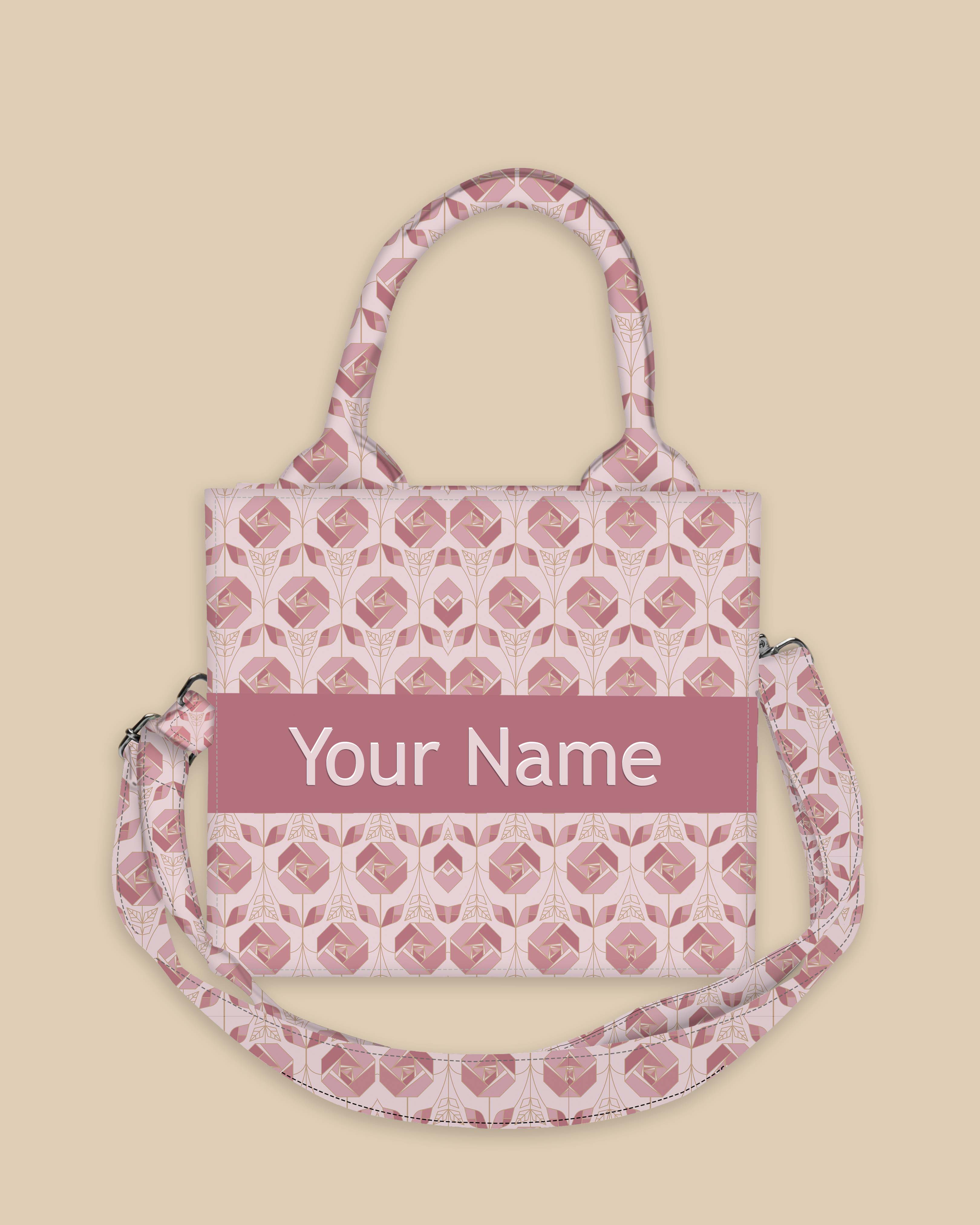 Customized Small Tote Bag Designed with Calligraphy Roses And Leaves