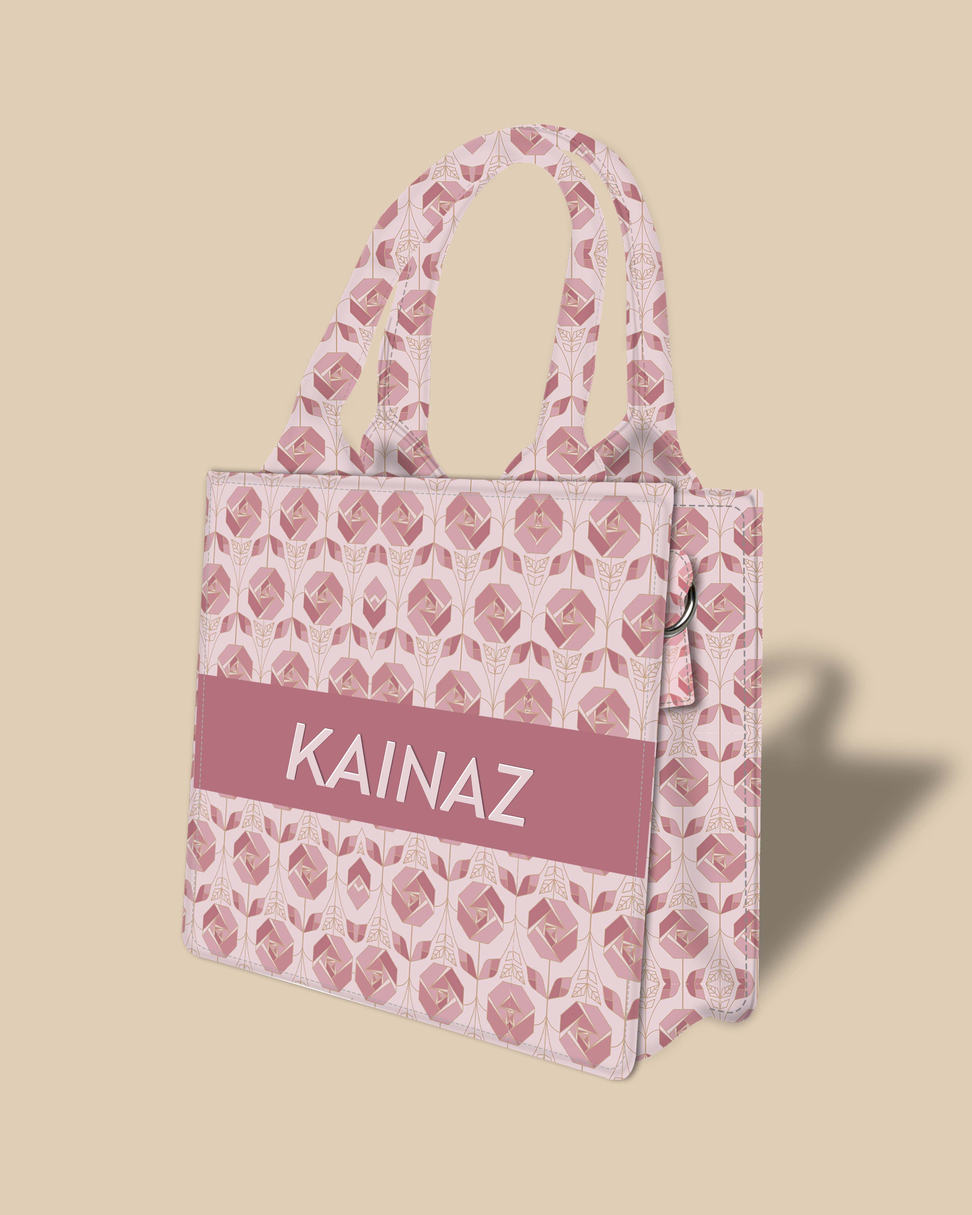 Customized Small Tote Bag Designed with Calligraphy Roses And Leaves