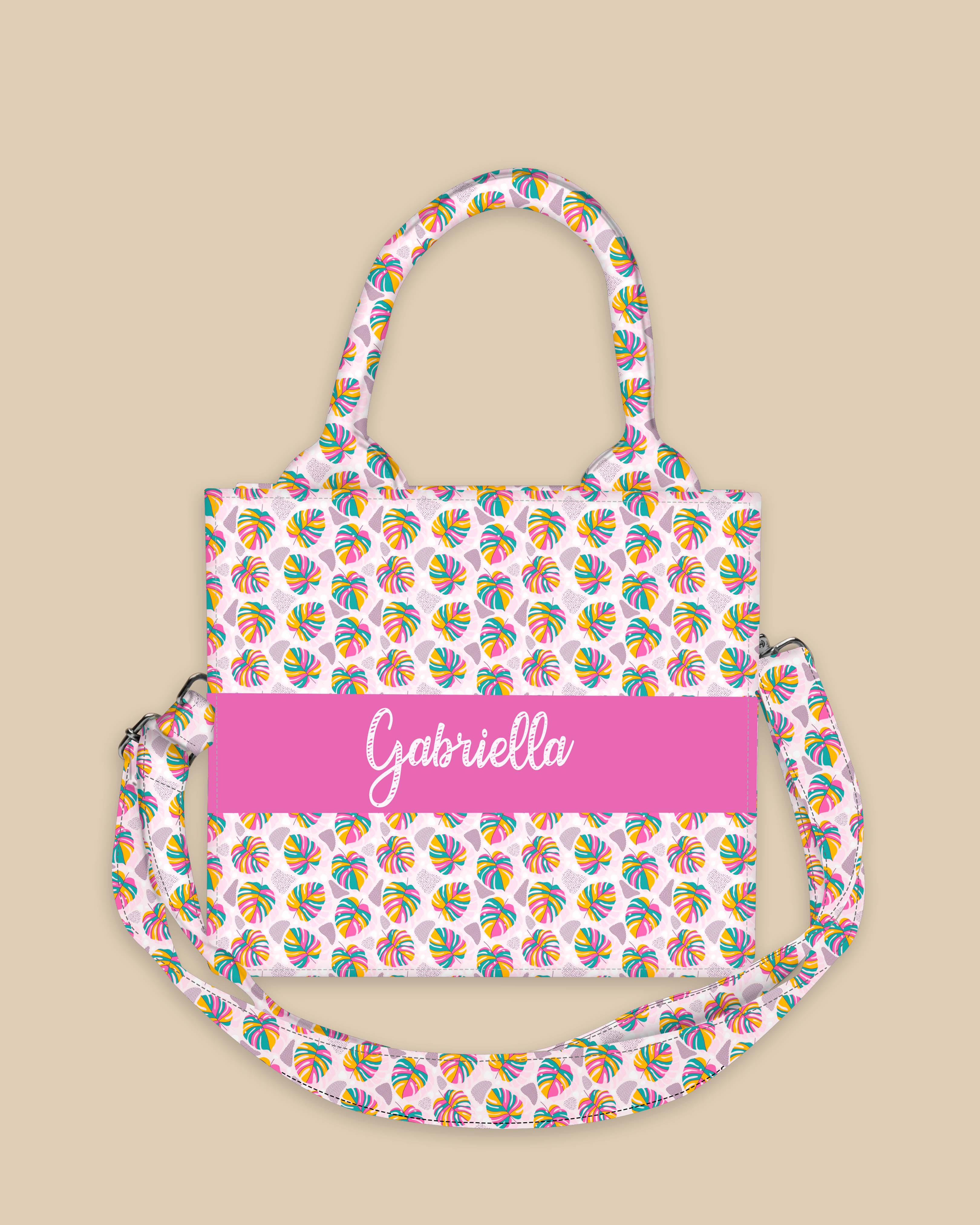 Customized Small Tote Bag Designed with Rainbow Tropical Plam Leaves