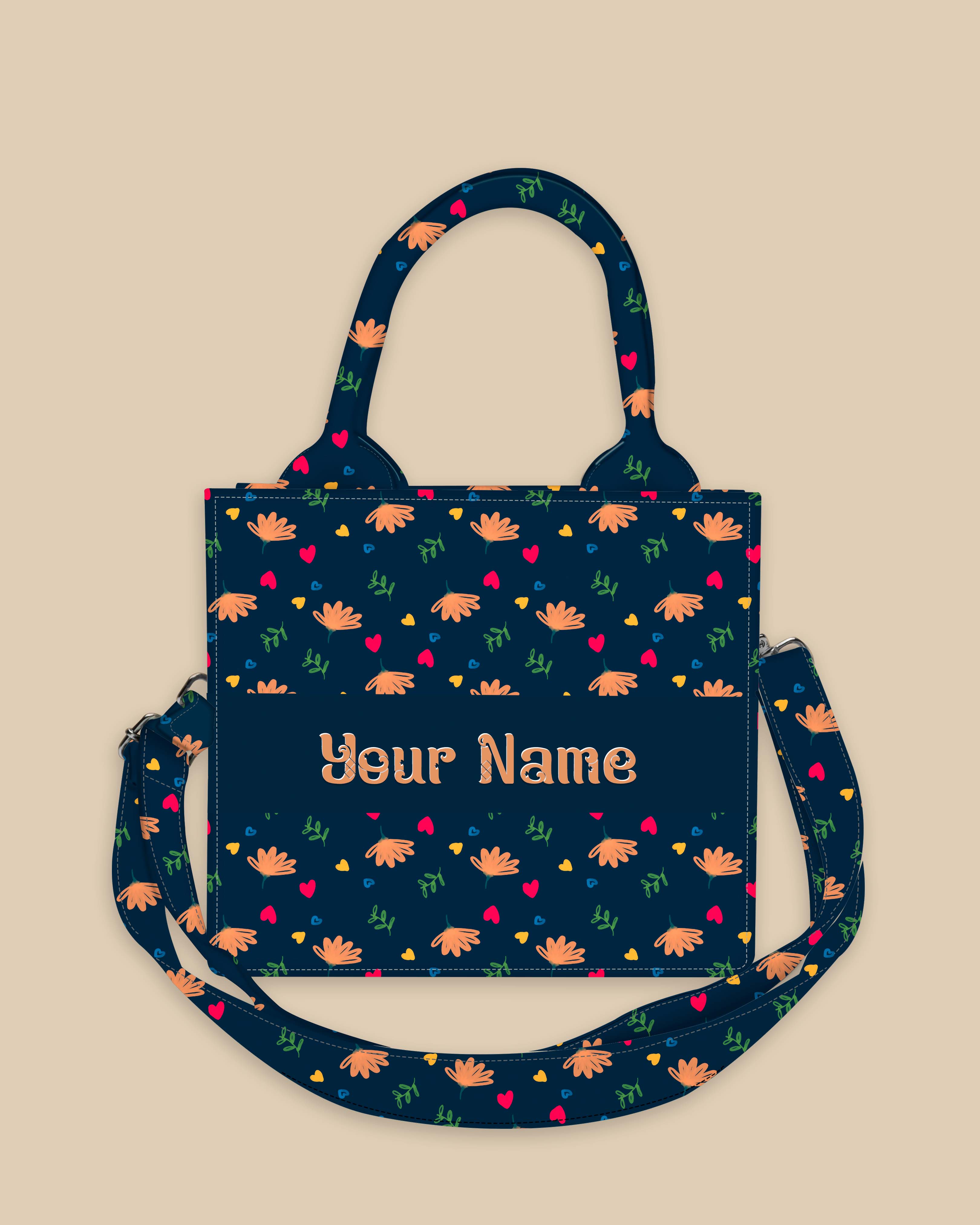 Customized Small Tote Bag Designed with Stylish Flowers, Leaves And Beautiful Leaves