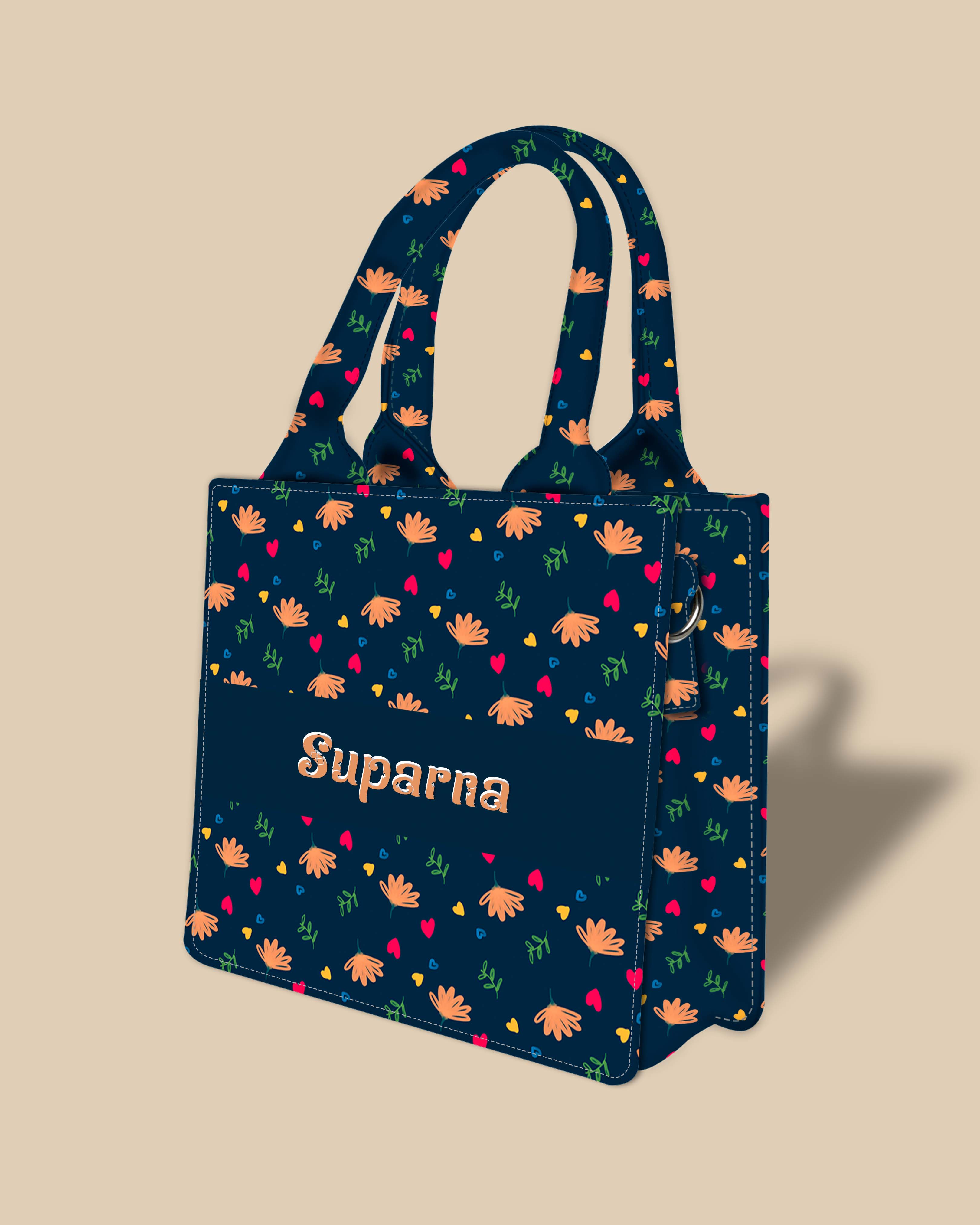 Customized Small Tote Bag Designed with Stylish Flowers, Leaves And Beautiful Leaves