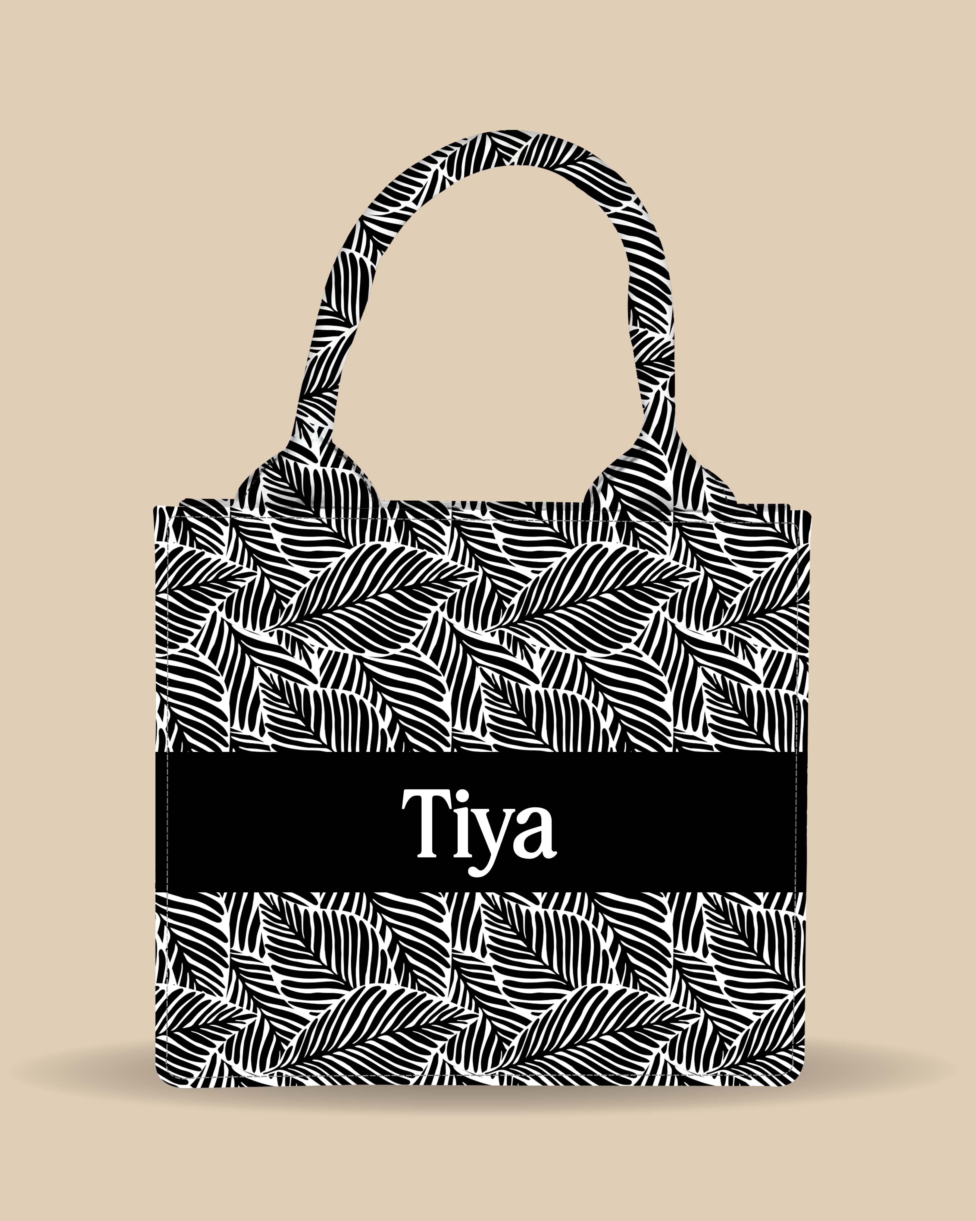 Customized Small Tote Bag Designed with Tropical Leaf Calligraphy