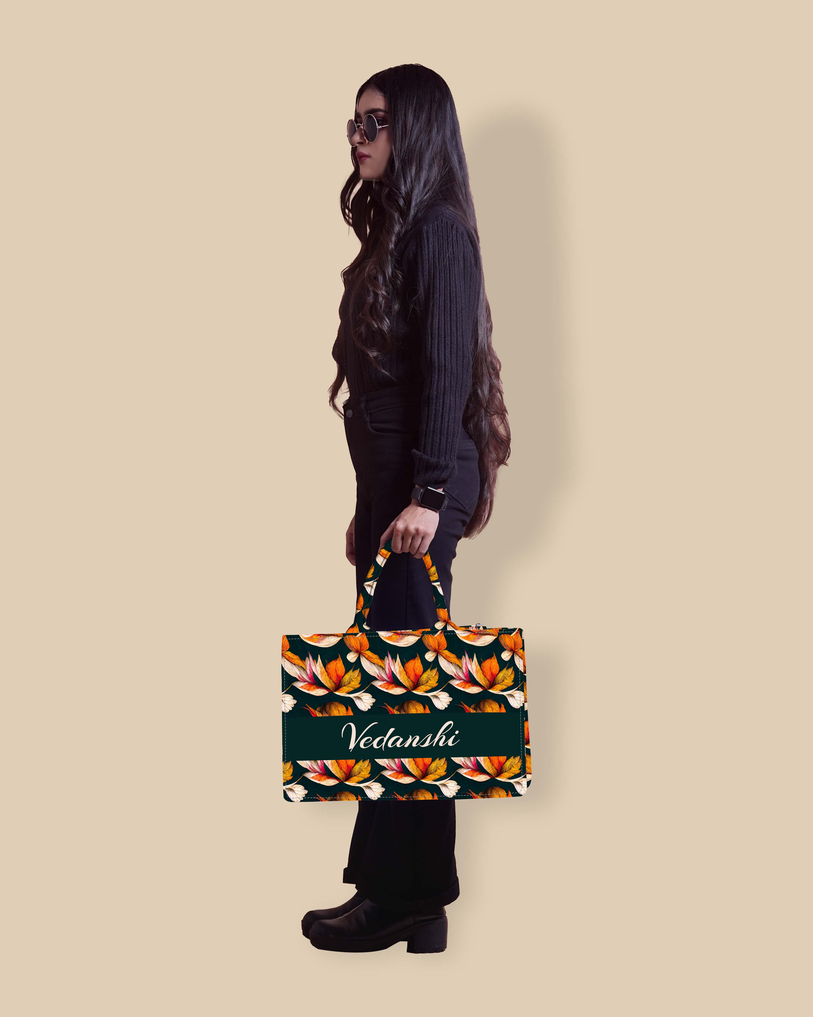 Customized Tote Bag  Designed With Autumn Leaves Decorative Pattern