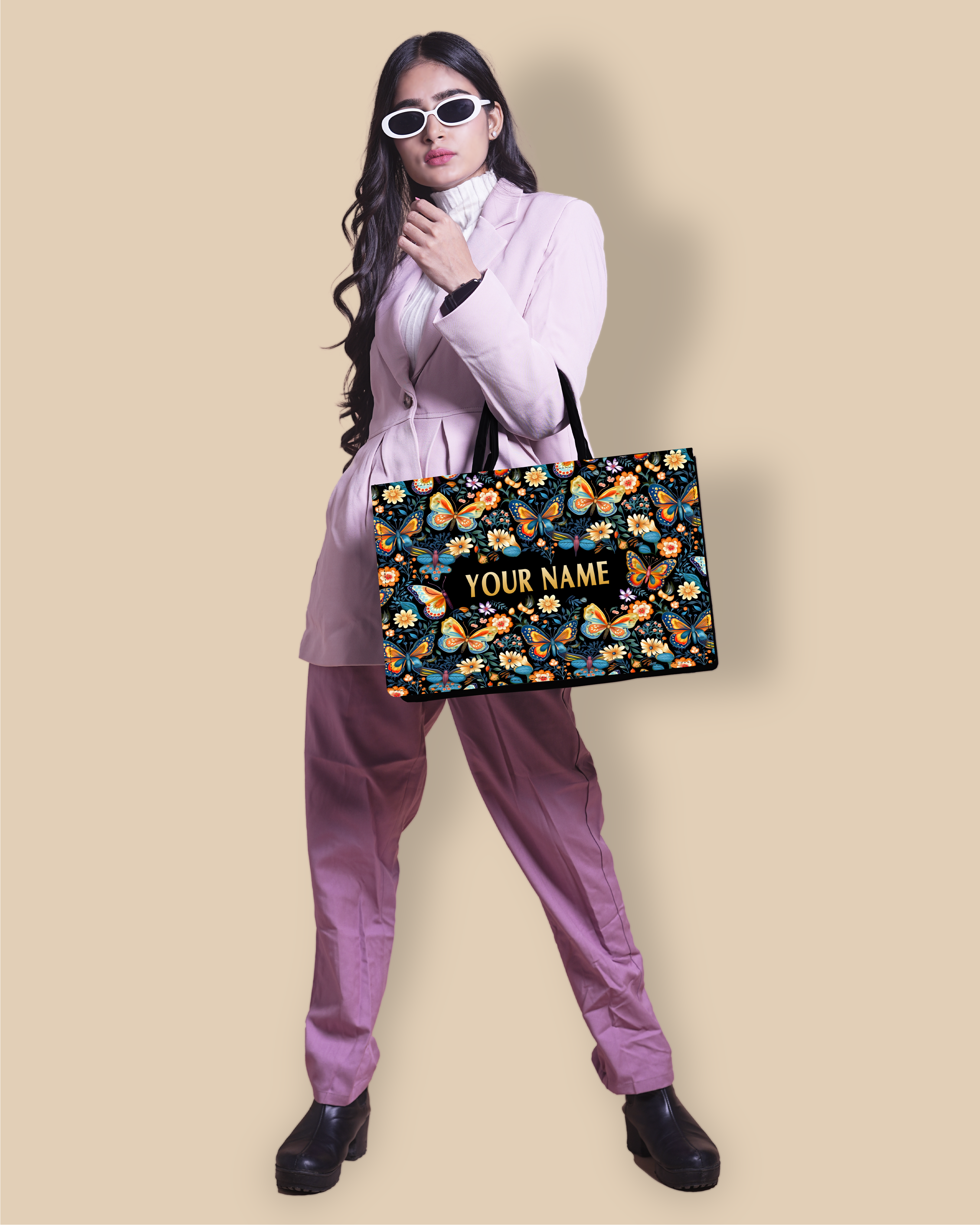 Customized Tote Bag  Designed With Blossom Colourfull Butterflies