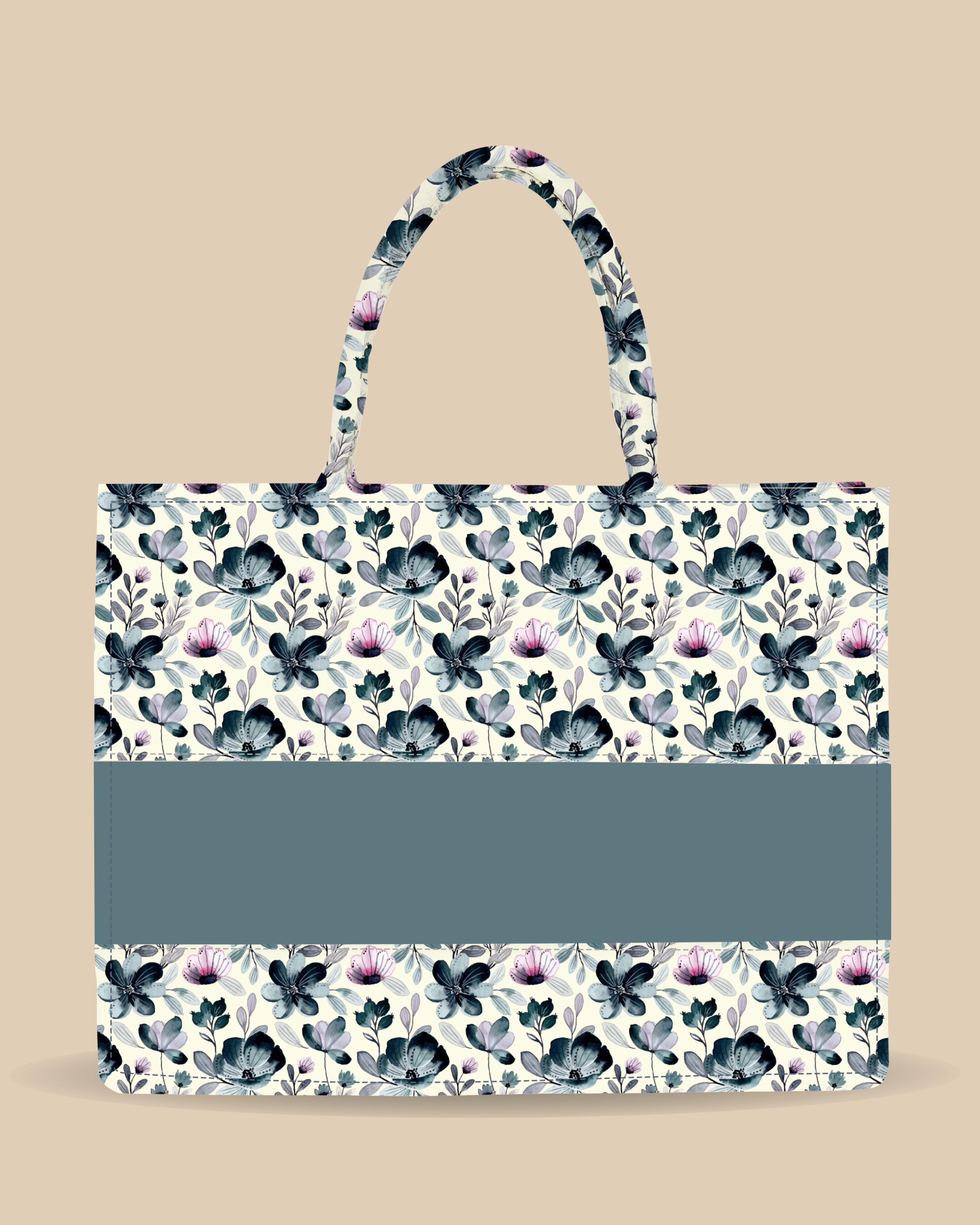 Customized Tote Bag  Designed With Indigo Watercolor Floral Pattern