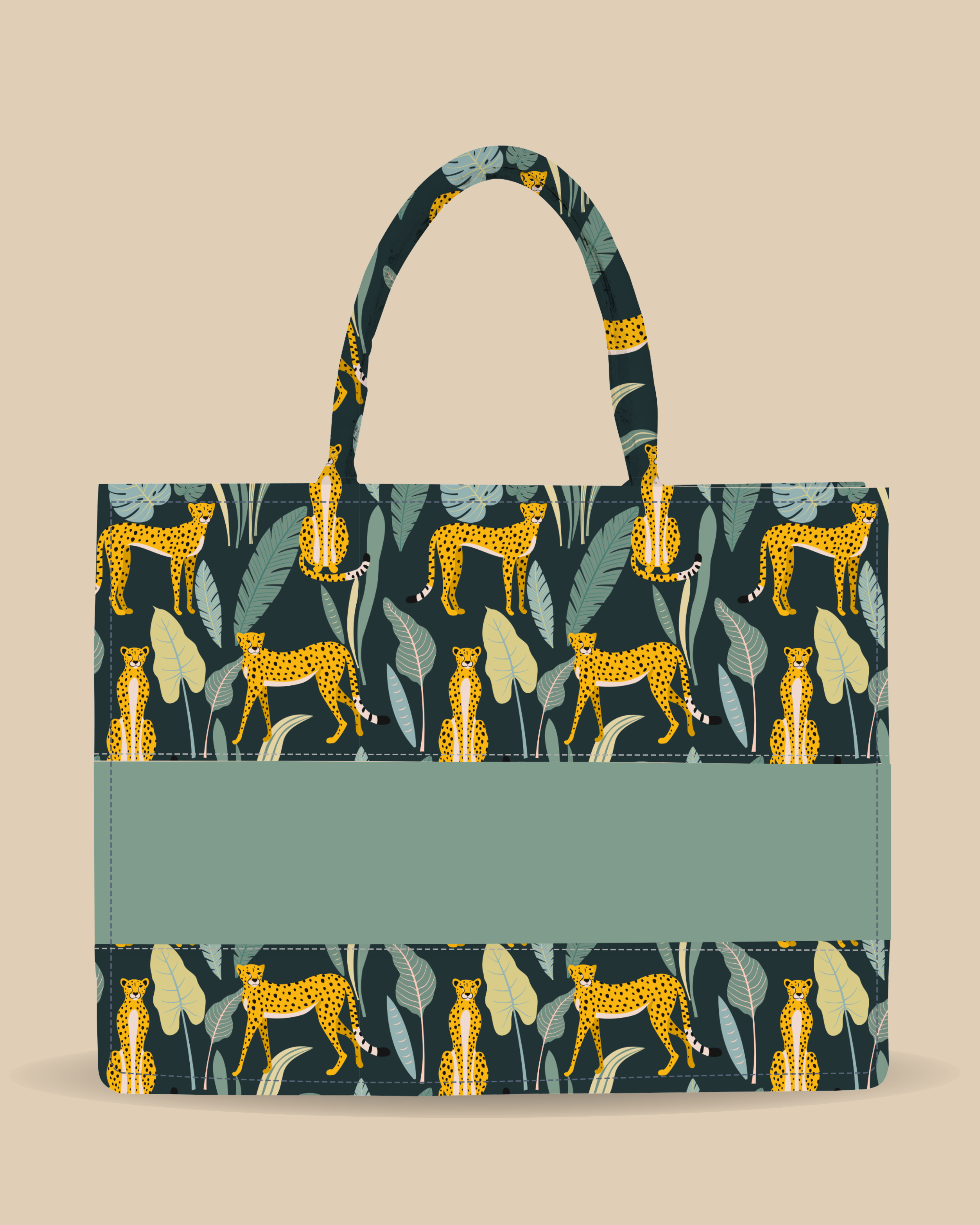 Customized Tote Bag Designed With Leopard Pattern And Tropical Leaves