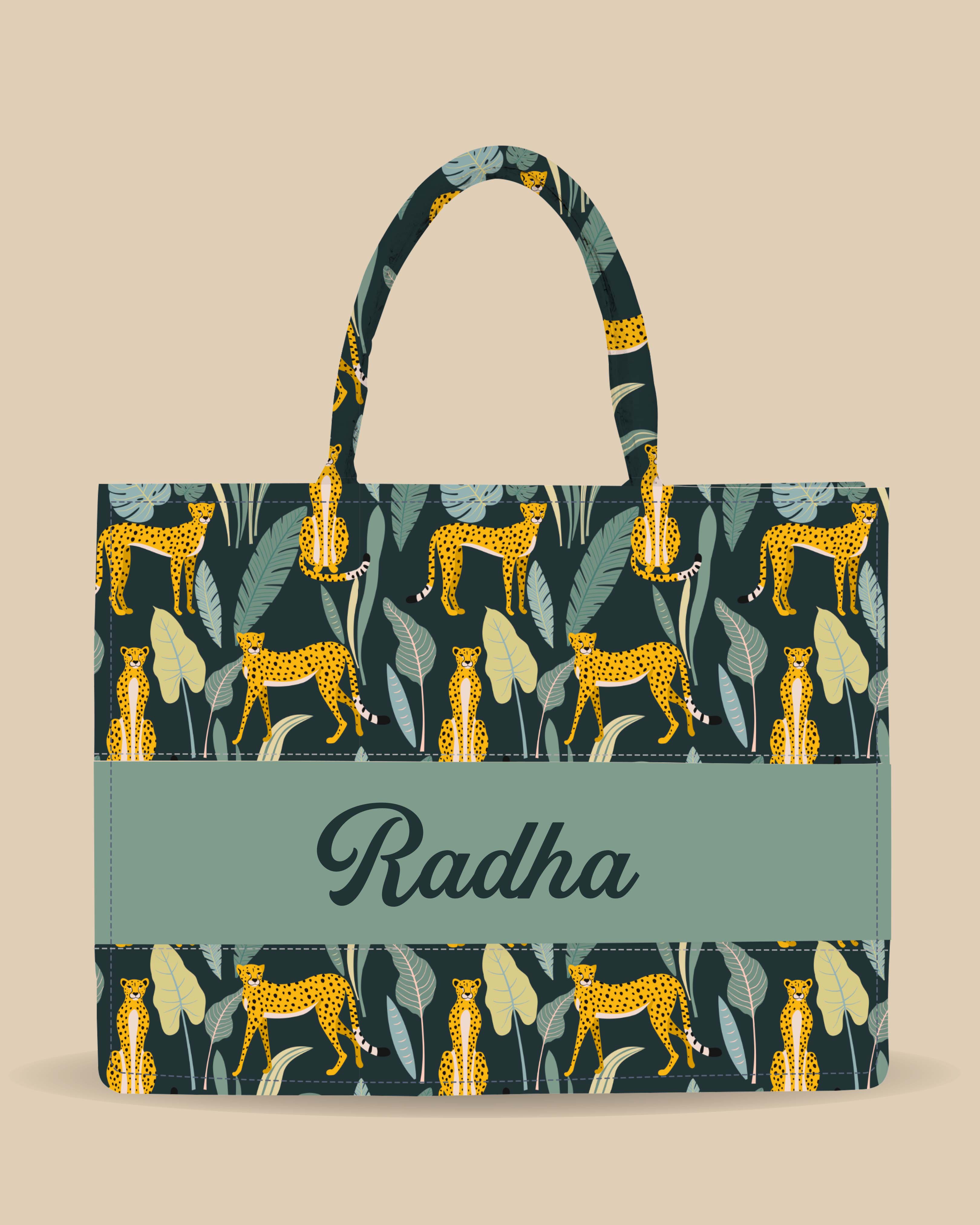 Customized Tote Bag Designed With Leopard Pattern And Tropical Leaves