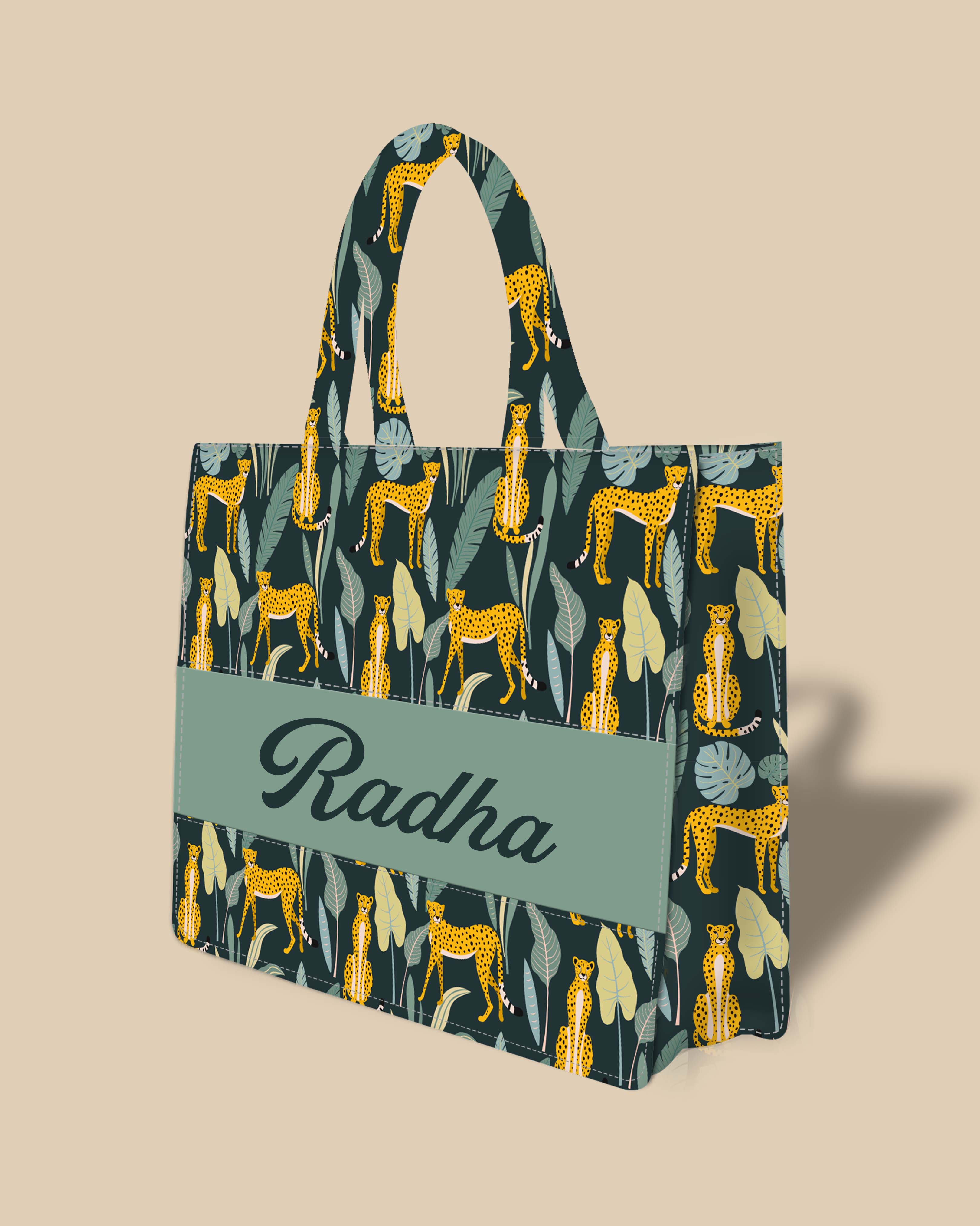 Customized Tote Bag Designed With Leopard Pattern And Tropical Leaves