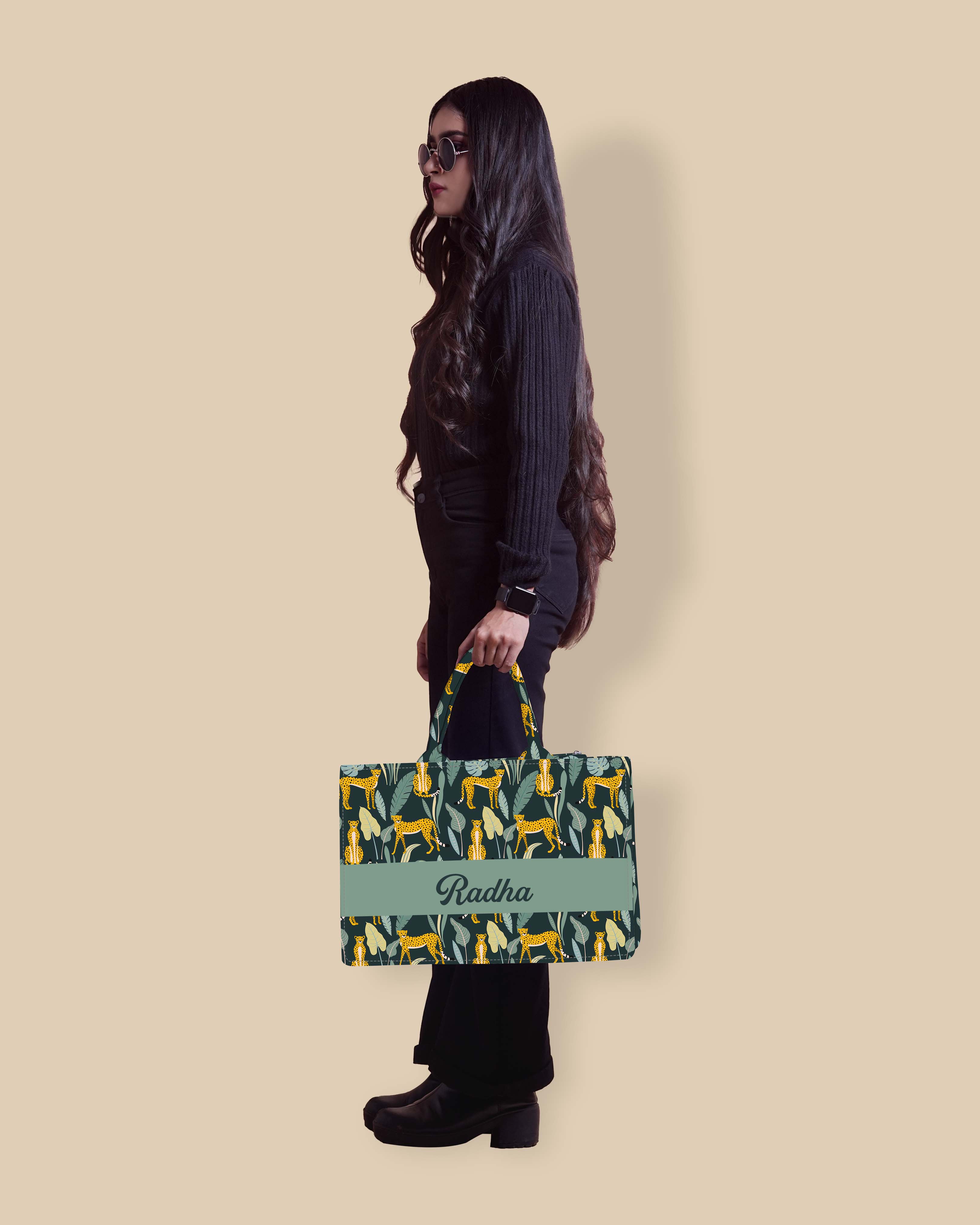 Customized Tote Bag Designed With Leopard Pattern And Tropical Leaves