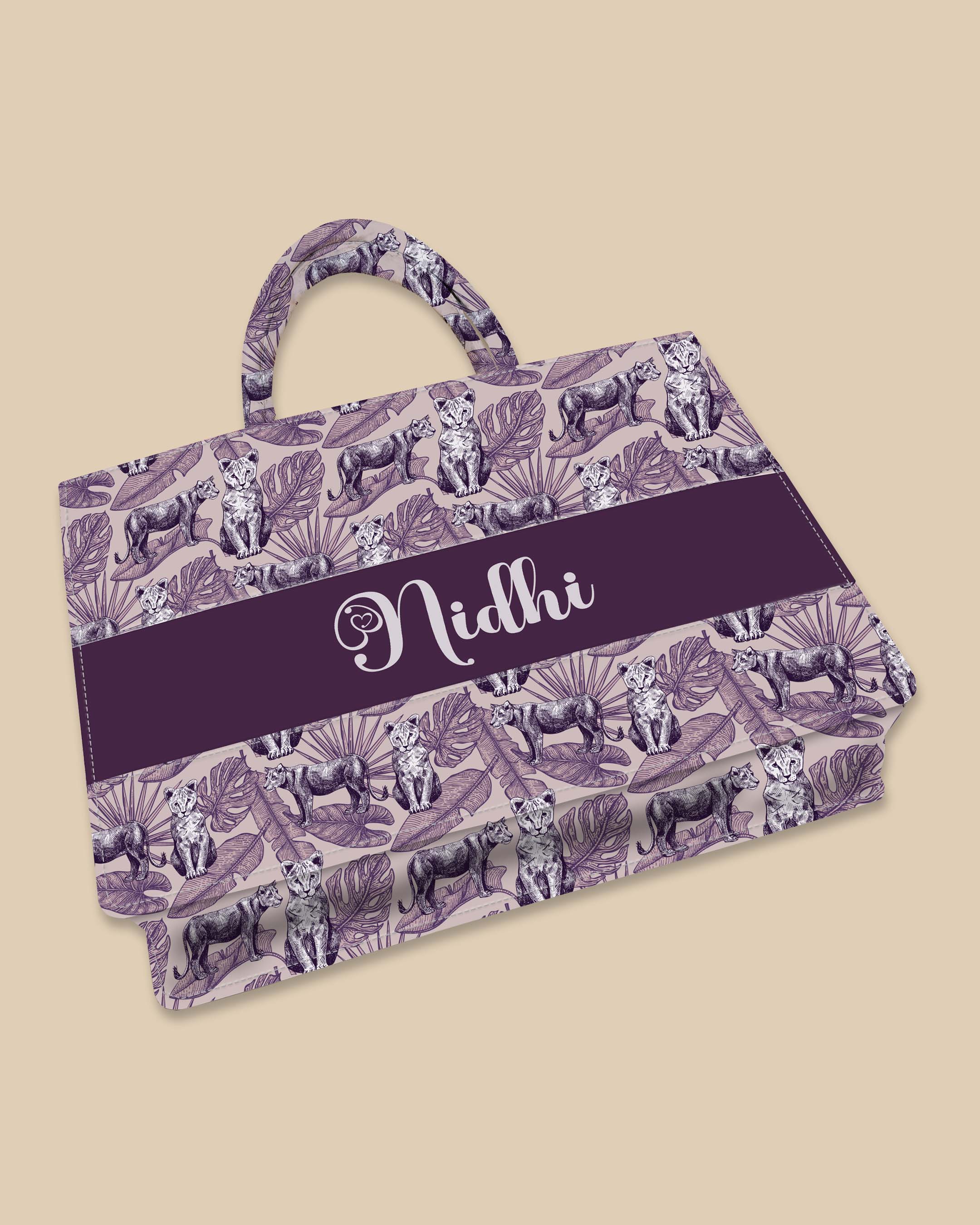 Customized Tote Bag Designed With Lion And Leaves In Engraving Style