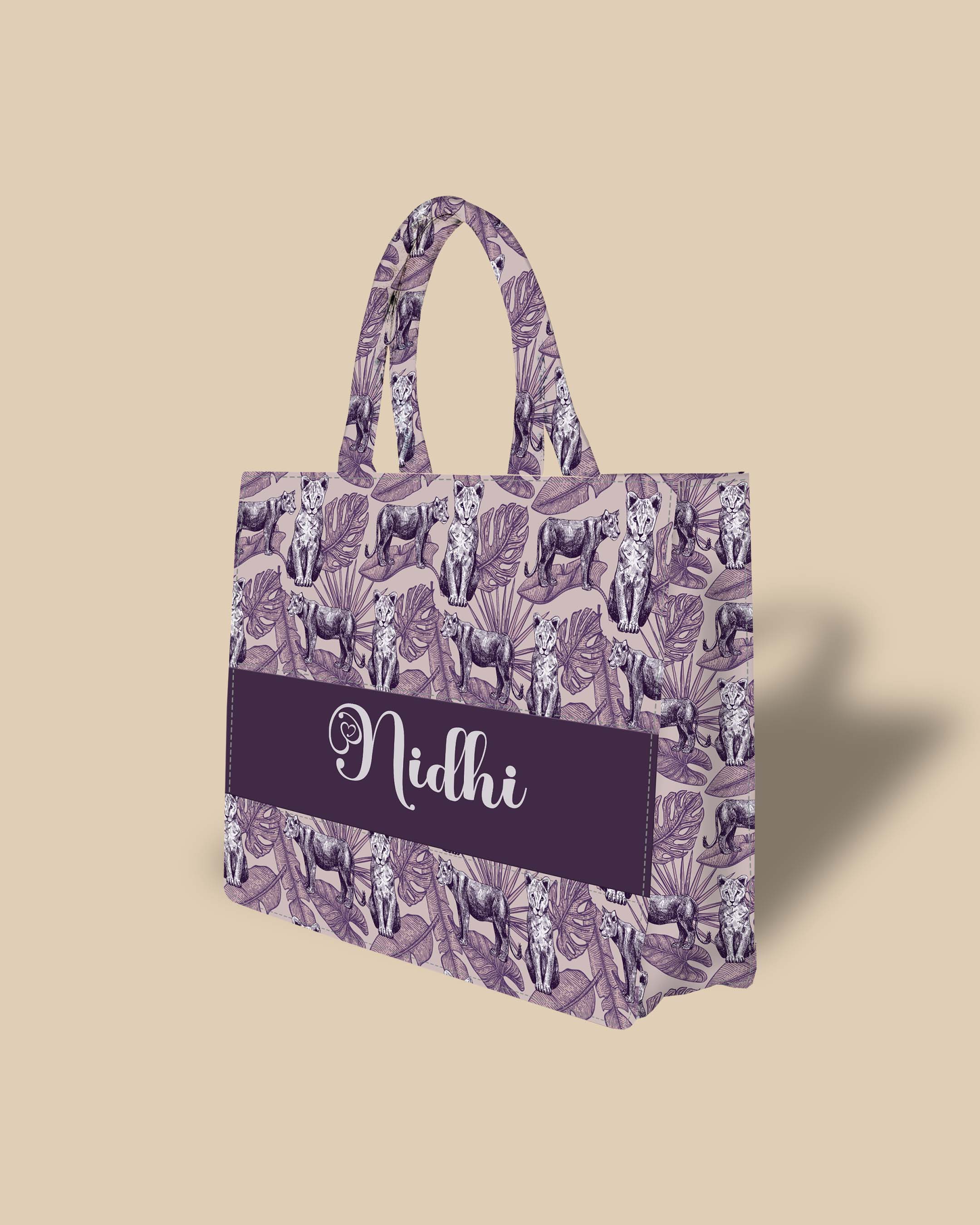 Customized Tote Bag Designed With Lion And Leaves In Engraving Style