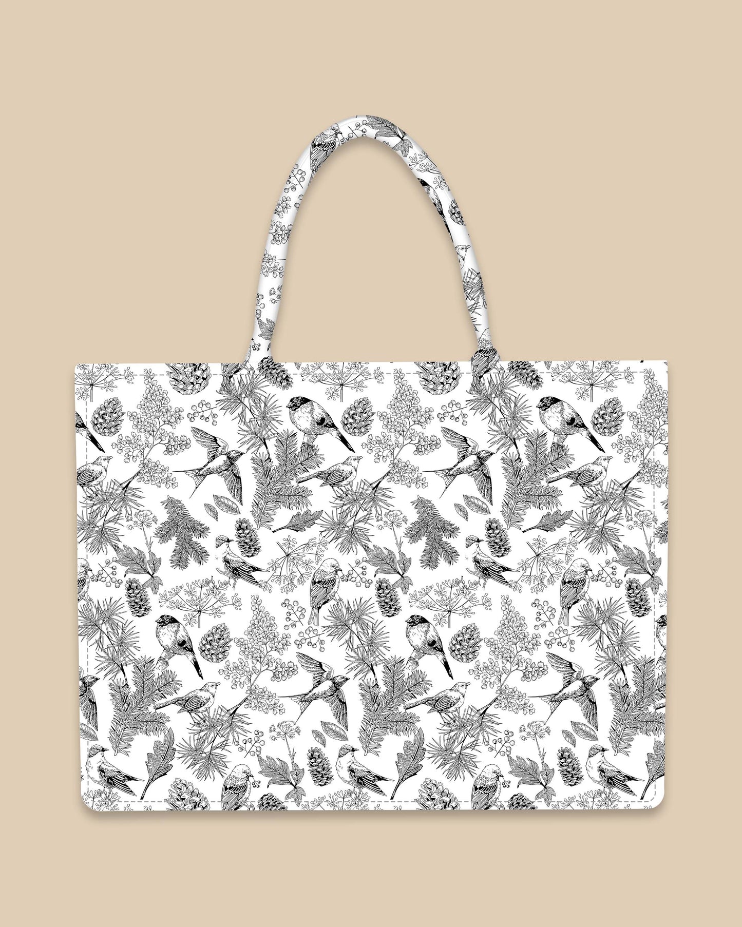Customized Tote Bag Designed With Sparrow And Flower Leaf