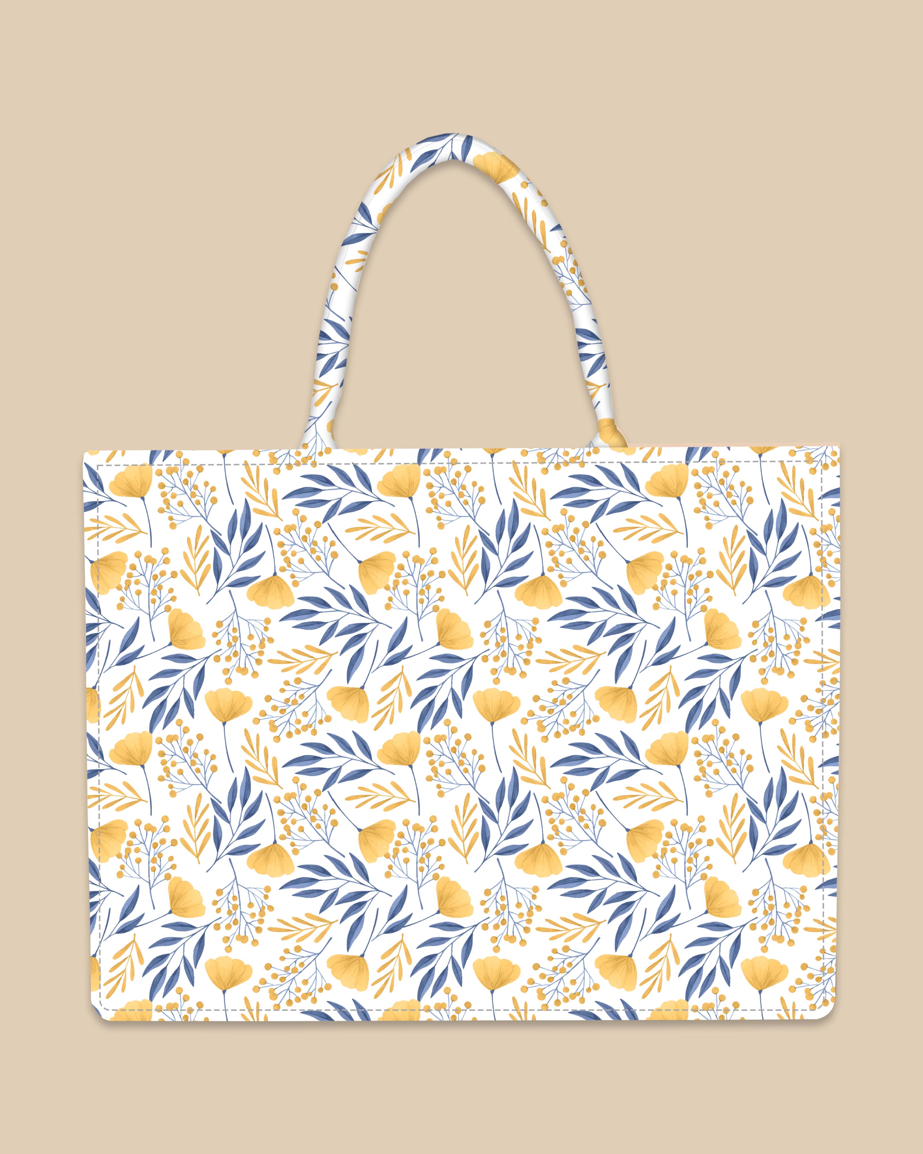 Customized Tote Bag Designed With Summer Botnical Flowers And Leaves