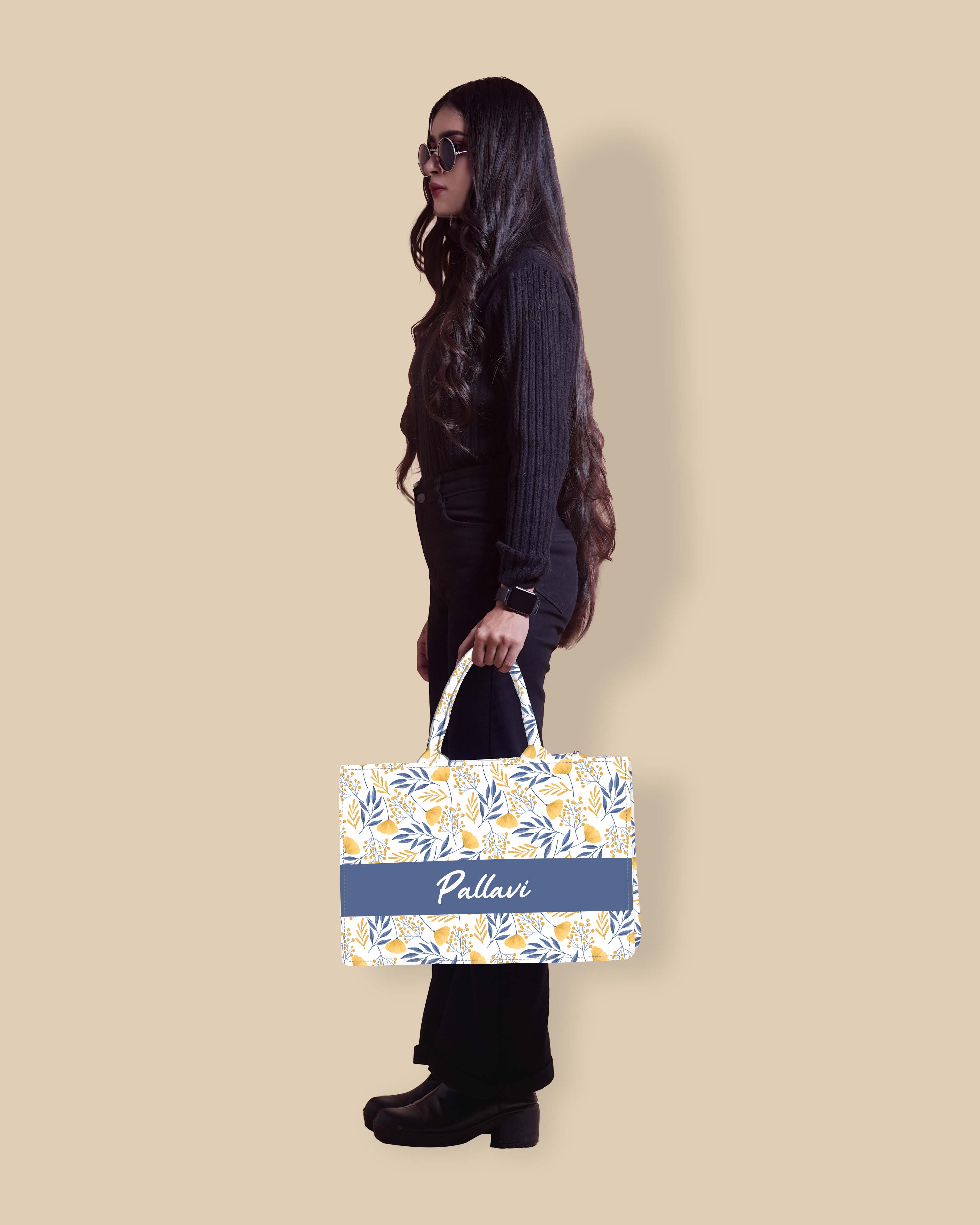 Customized Tote Bag Designed With Summer Botnical Flowers And Leaves