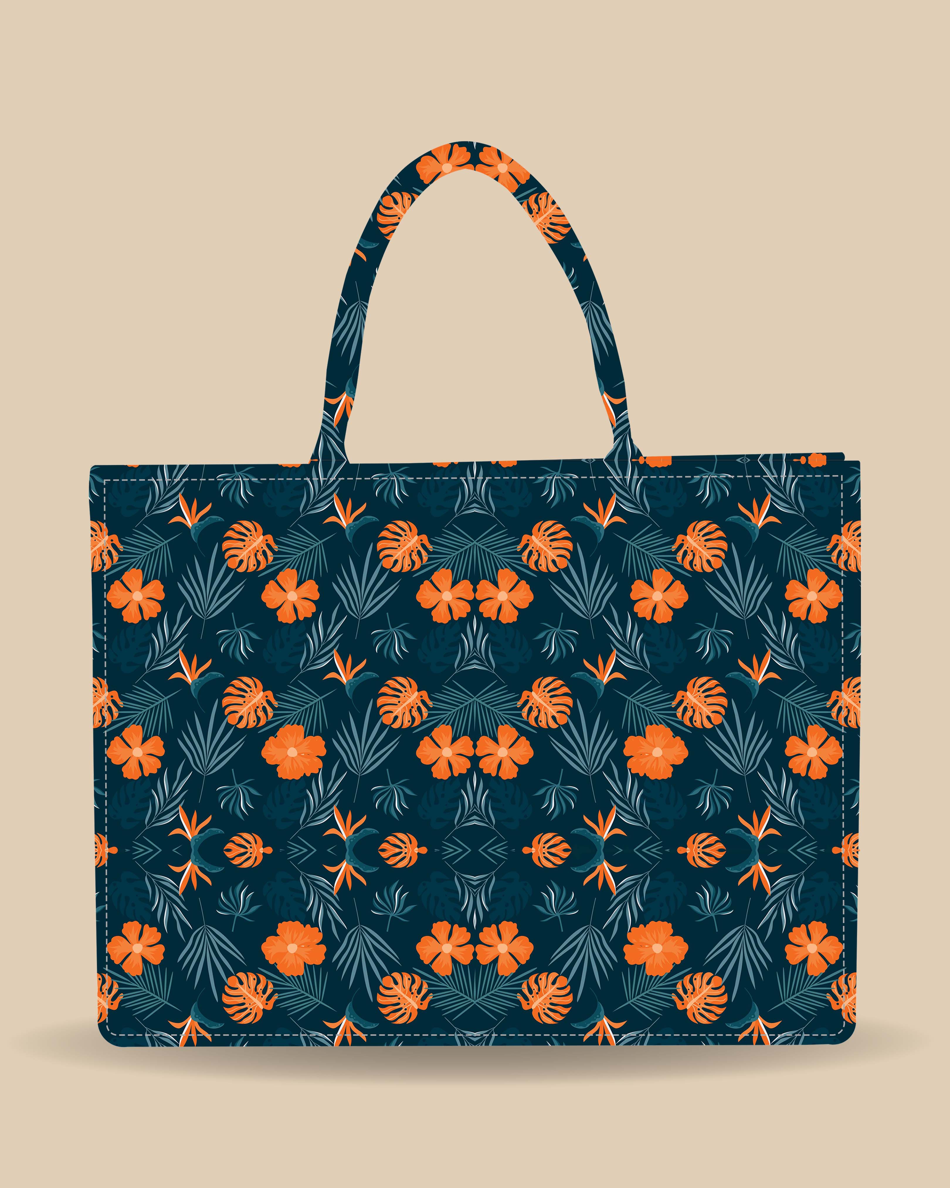 Customized Tote Bag Designed With Summer Flowers And Tropical Leaves