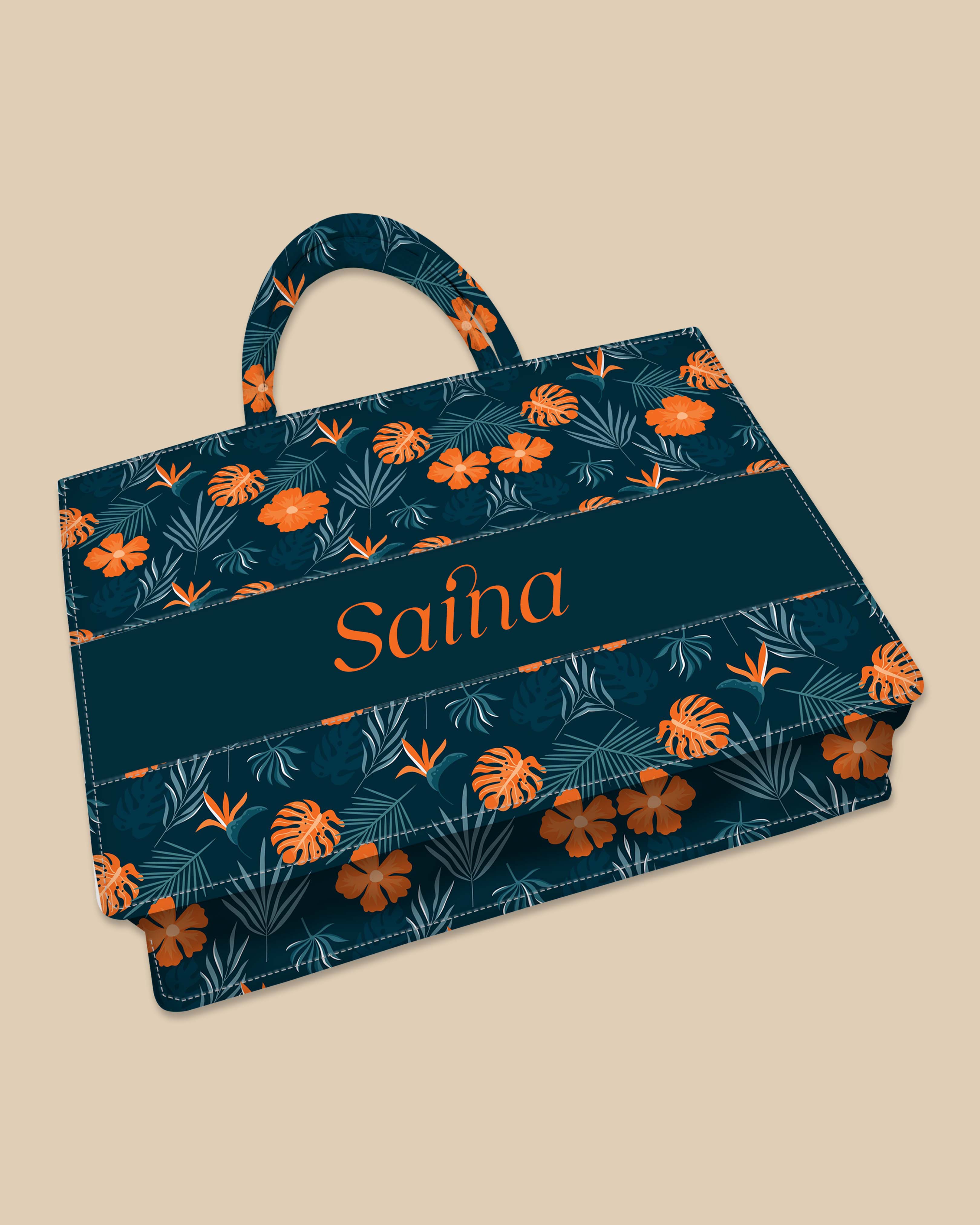 Customized Tote Bag Designed With Summer Flowers And Tropical Leaves