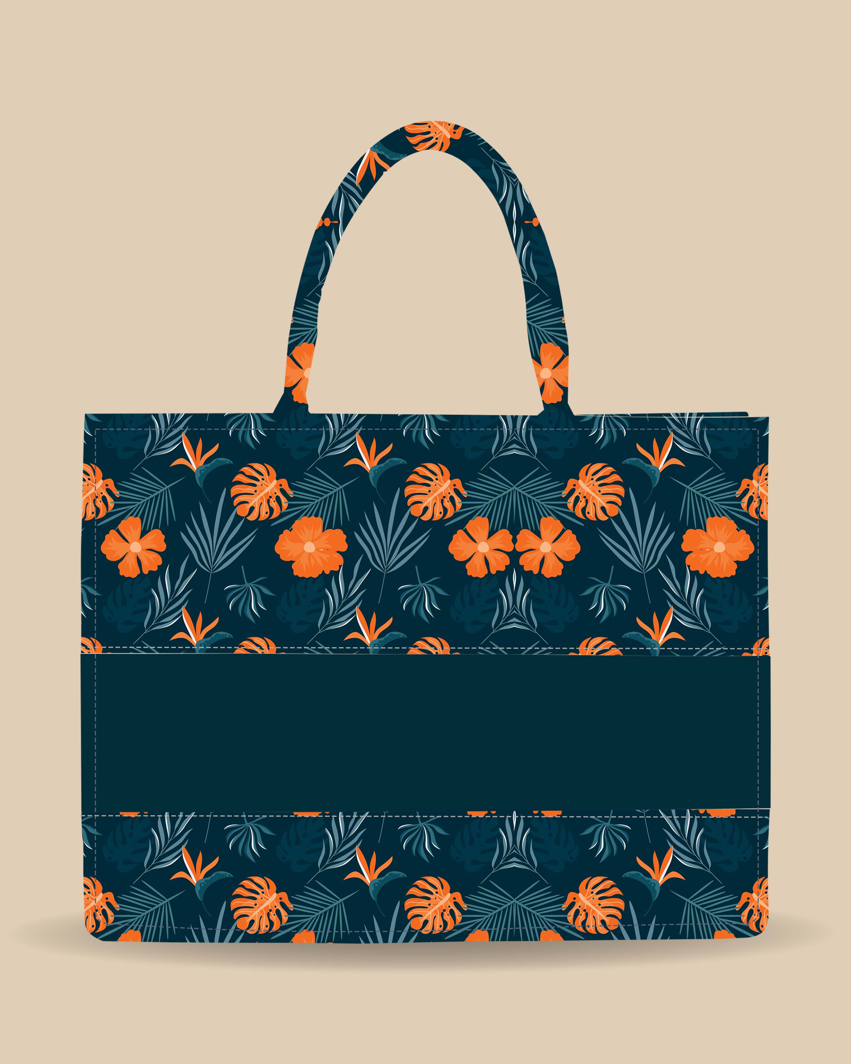 Customized Tote Bag Designed With Summer Flowers And Tropical Leaves