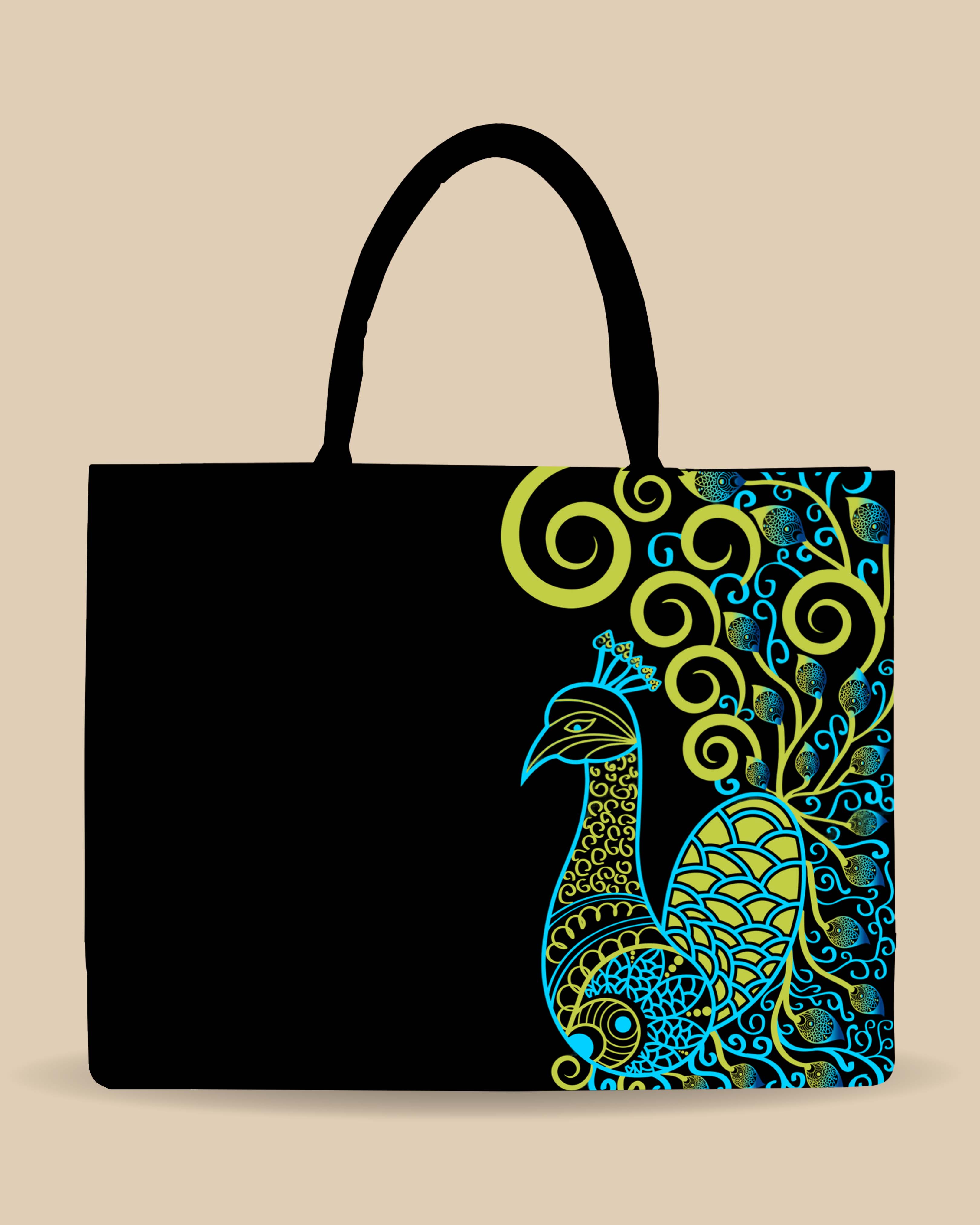 Customized Tote Bag  Designed with Artistic mandala peacock