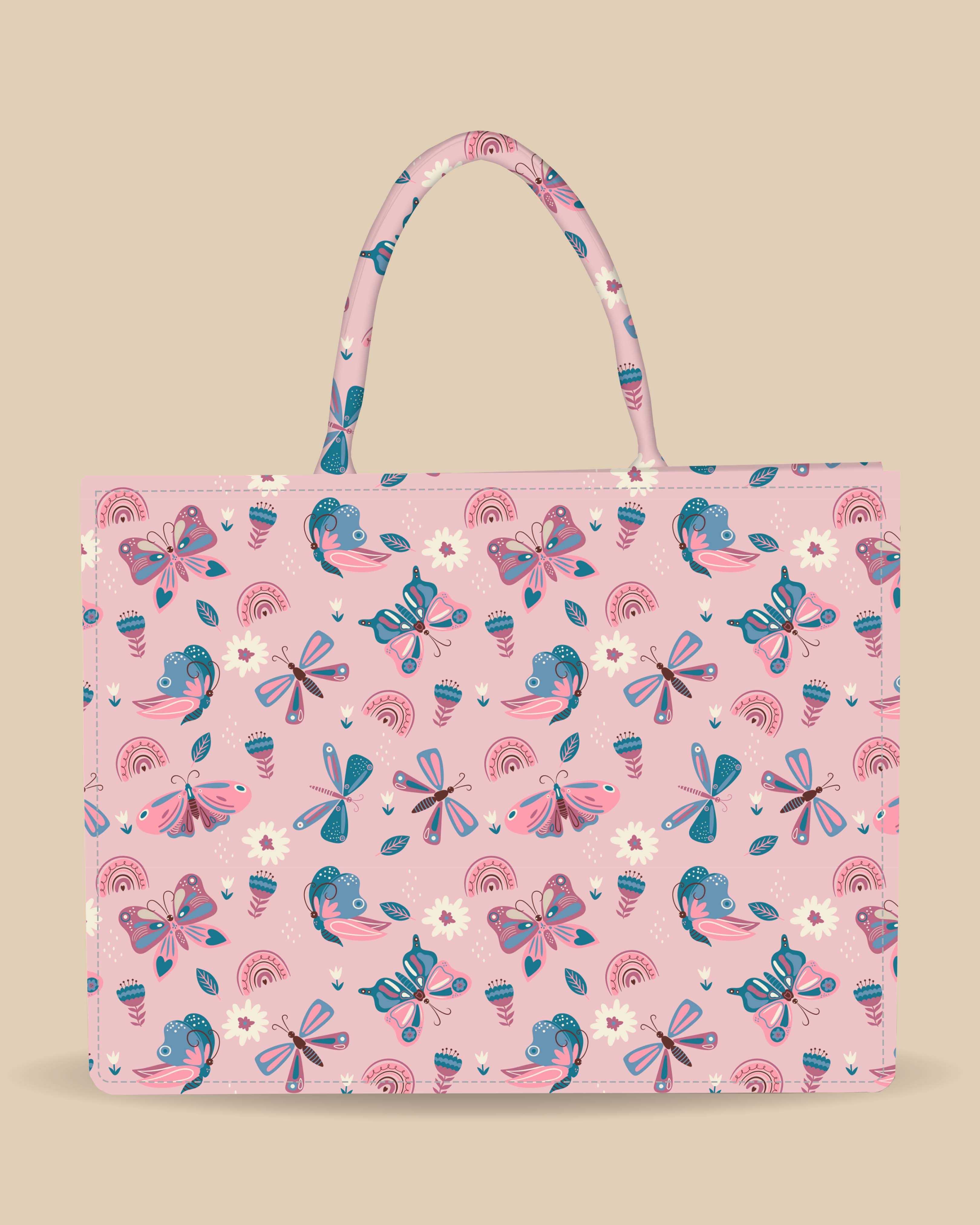 Customized Tote Bag Designed with Elegant Blues And Pink Butterflies