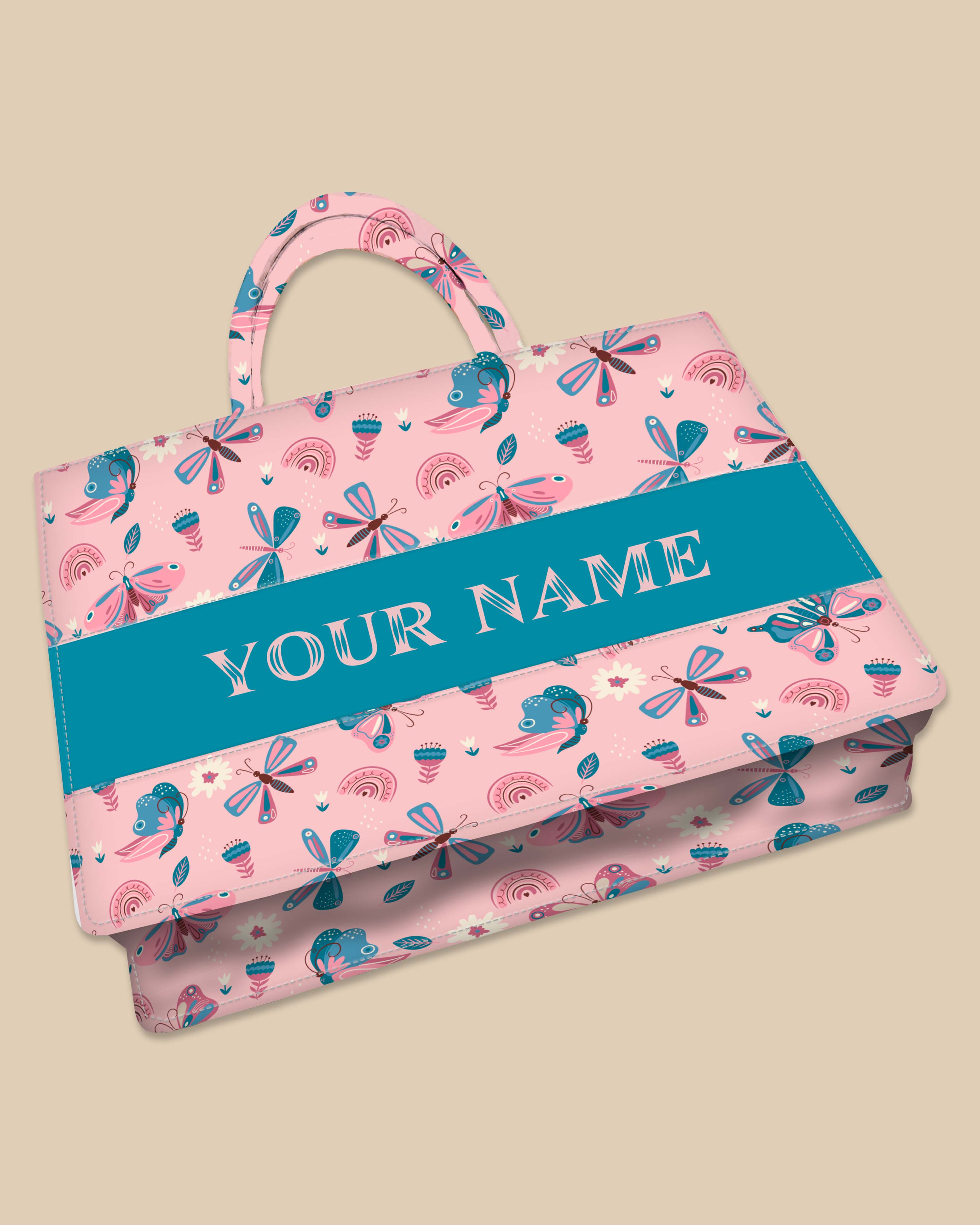 Customized Tote Bag Designed with Elegant Blues And Pink Butterflies