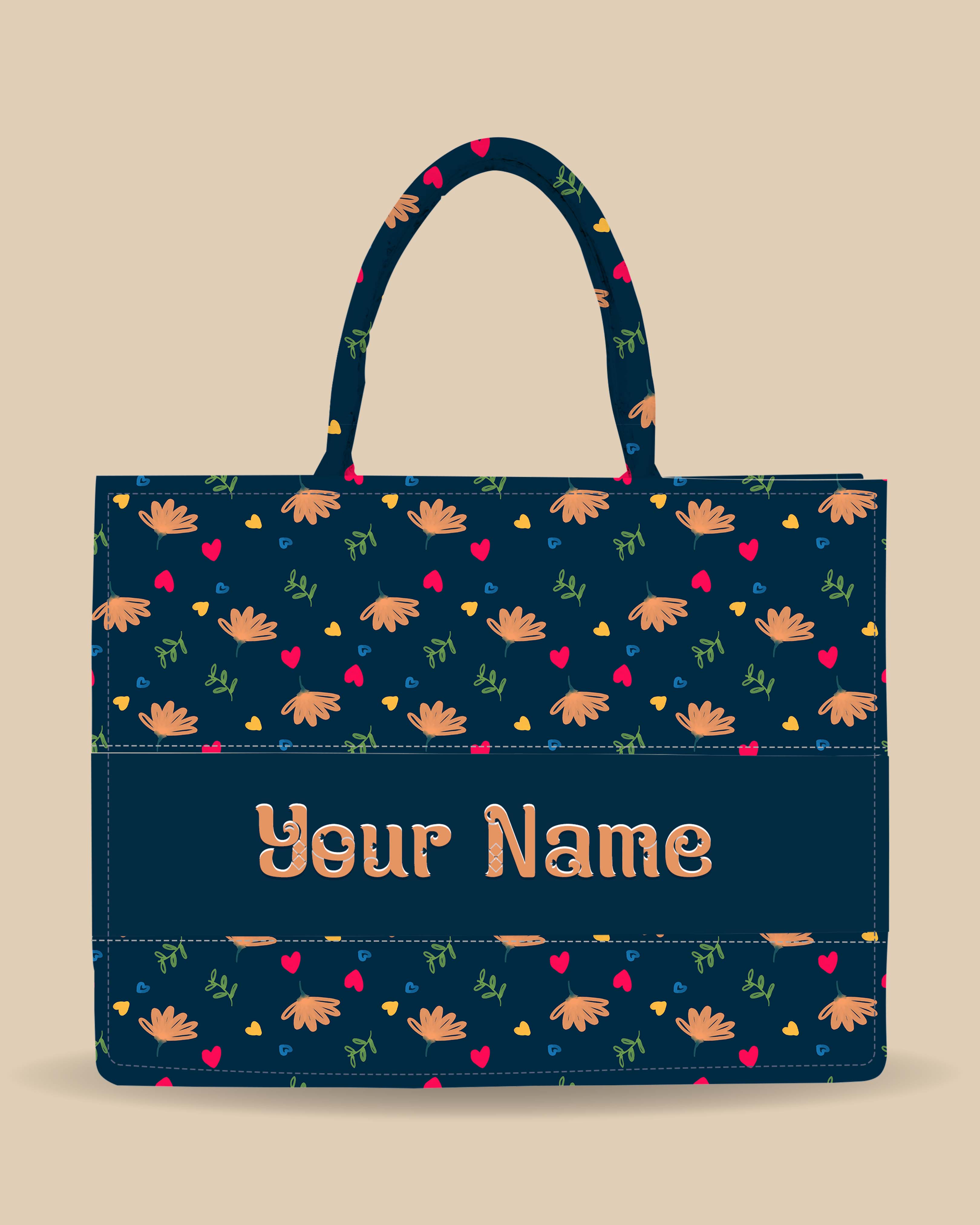 Customized Tote Bag Designed with Stylish Flowers, Leaves And Beautiful Leaves