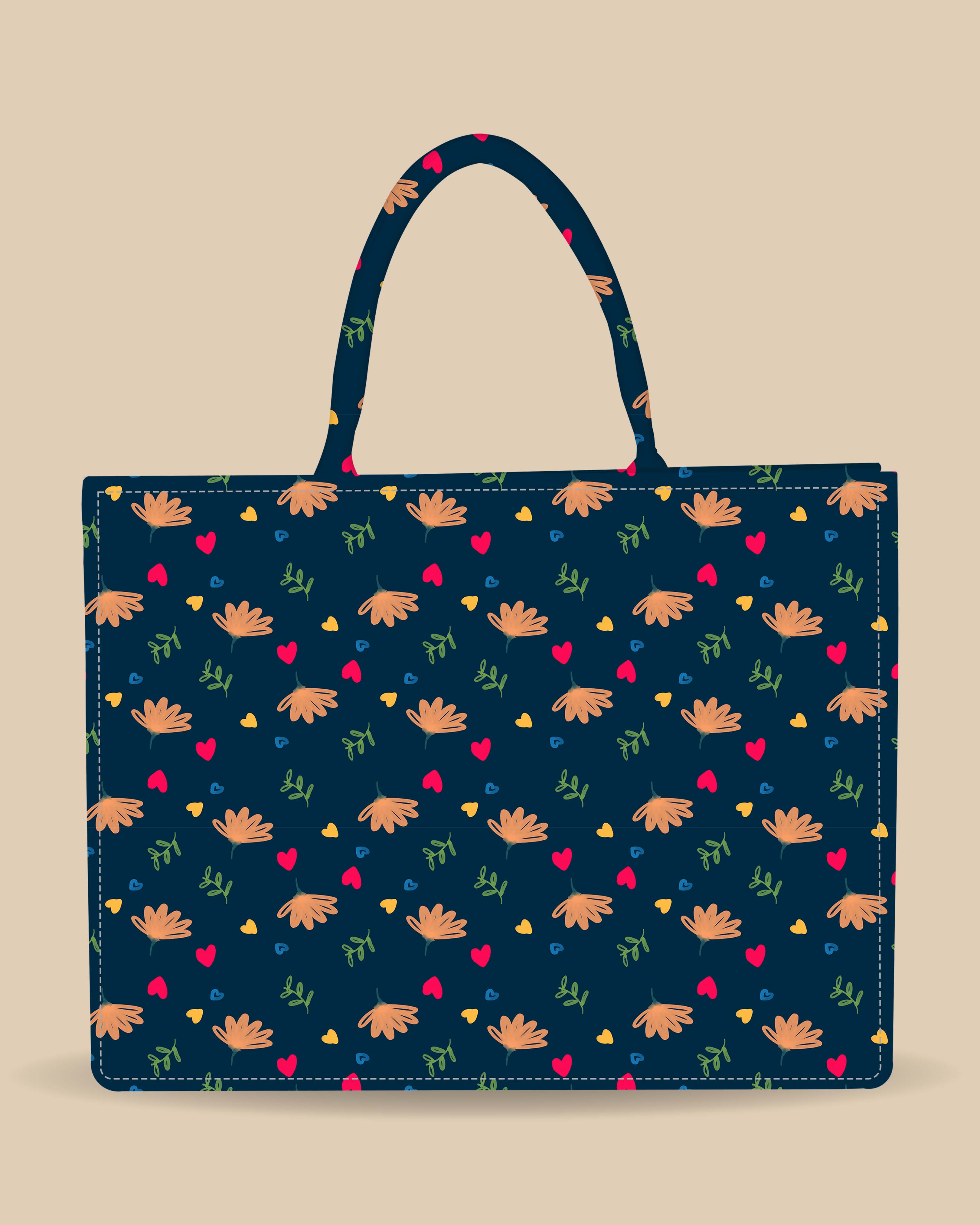 Customized Tote Bag Designed with Stylish Flowers, Leaves And Beautiful Leaves