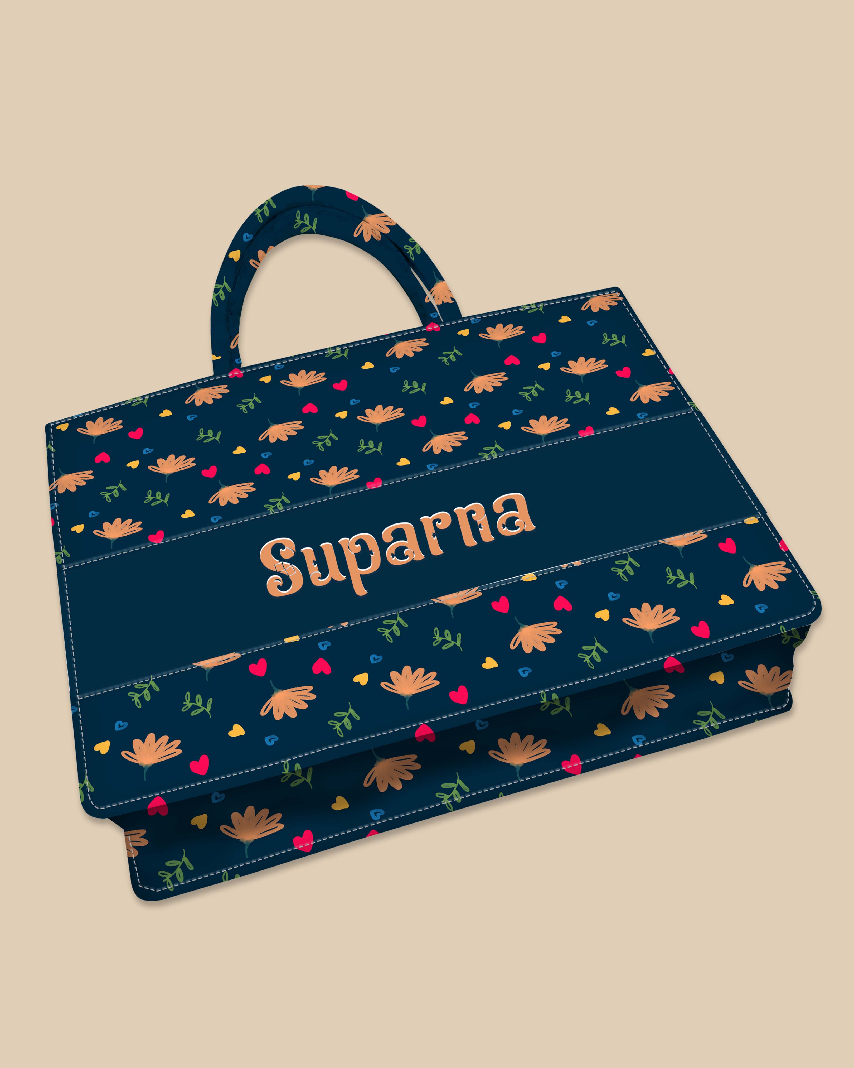 Customized Tote Bag Designed with Stylish Flowers, Leaves And Beautiful Leaves