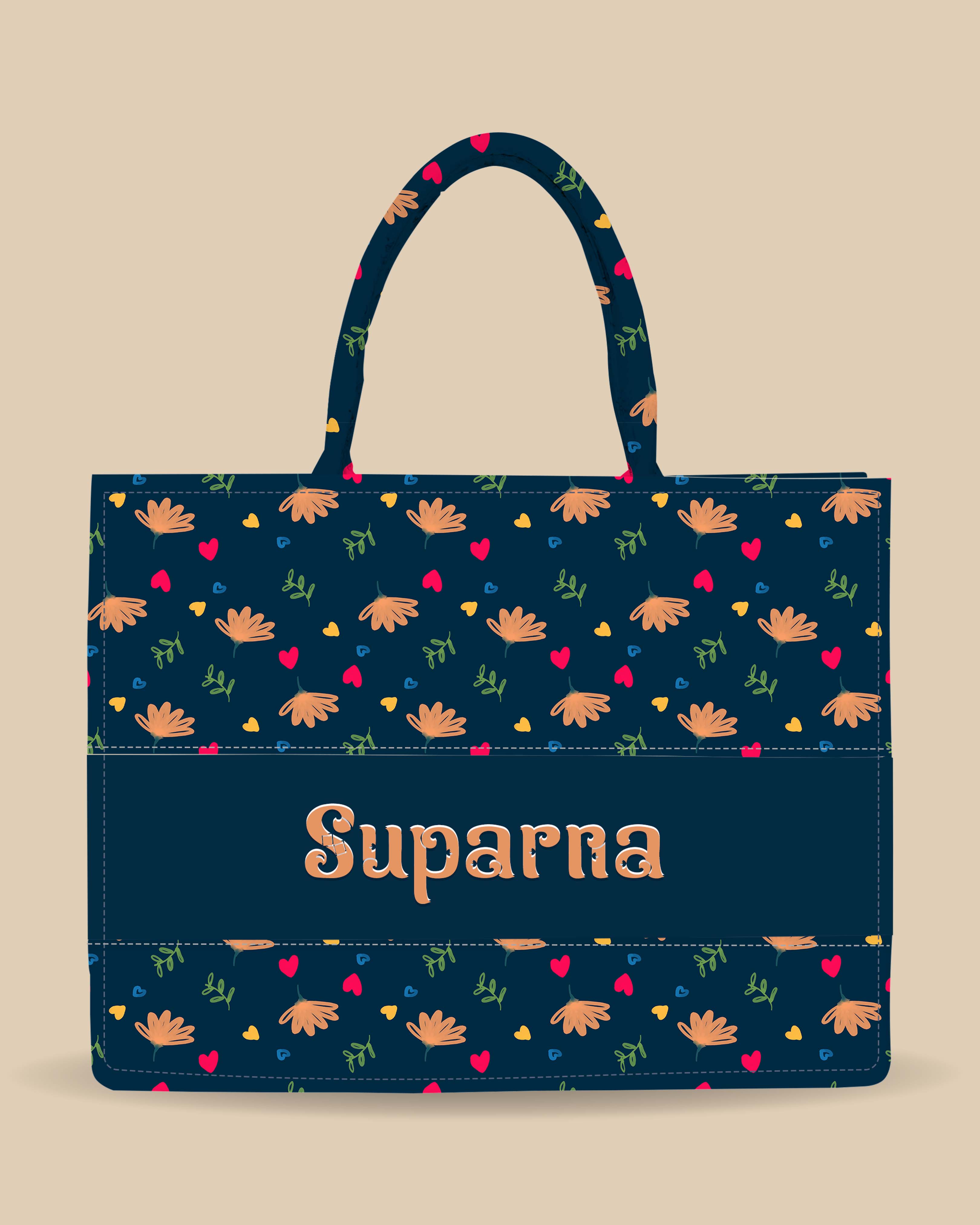 Customized Tote Bag Designed with Stylish Flowers, Leaves And Beautiful Leaves