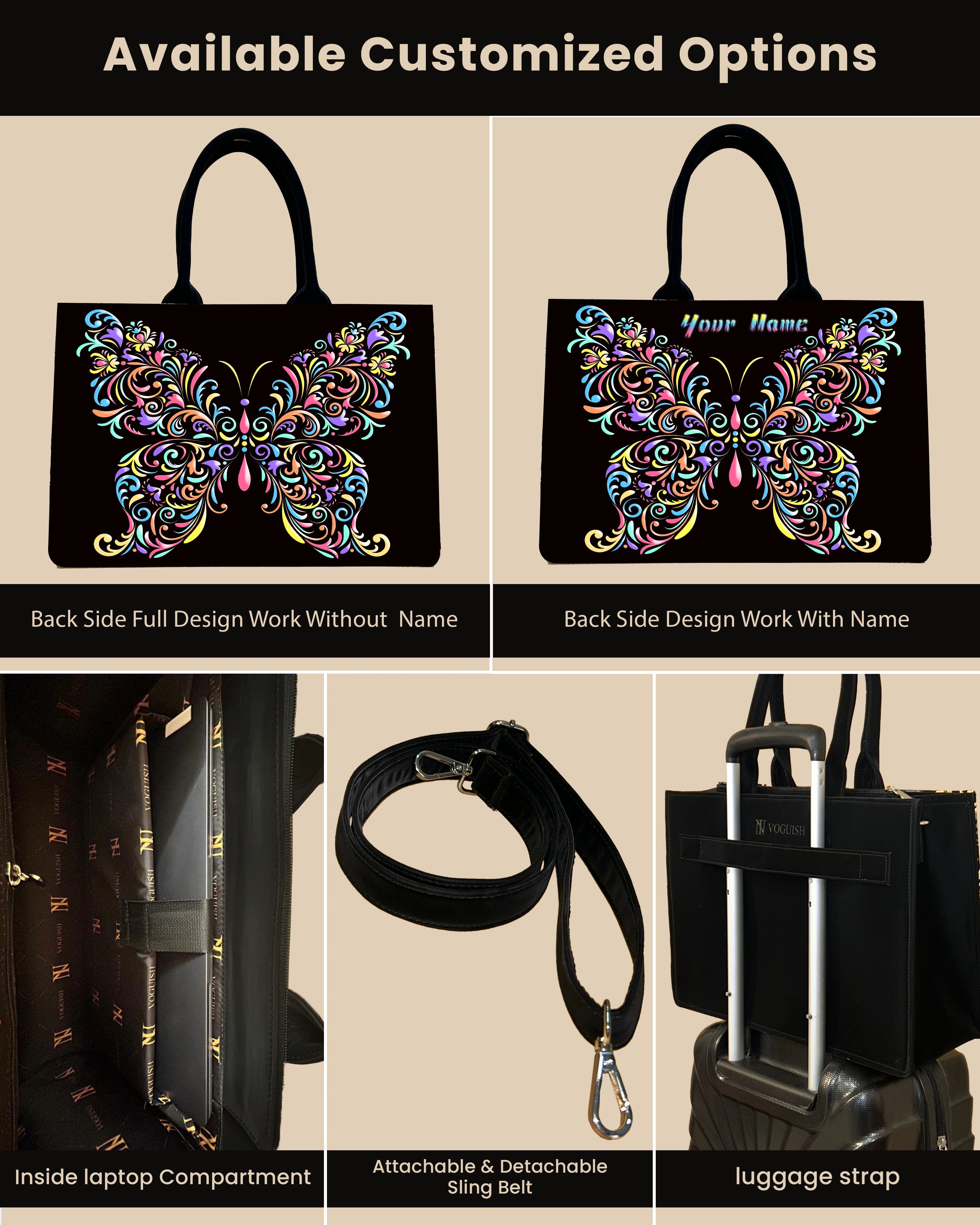 Customized Tote Bag Designed With Colorful butterfly Pattern