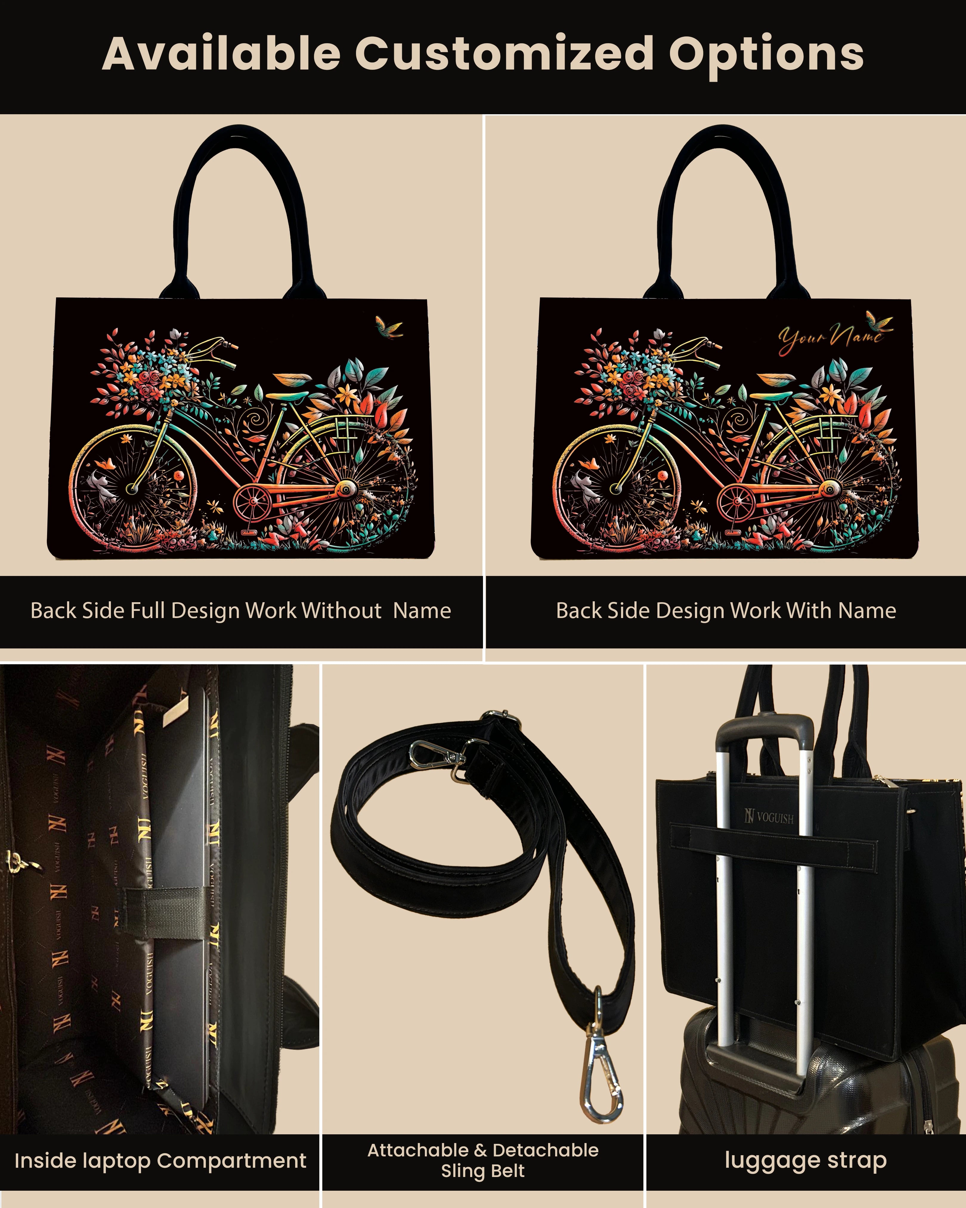 Customized Tote Bag Designed With Growing Nature On Colourfull Bicycle