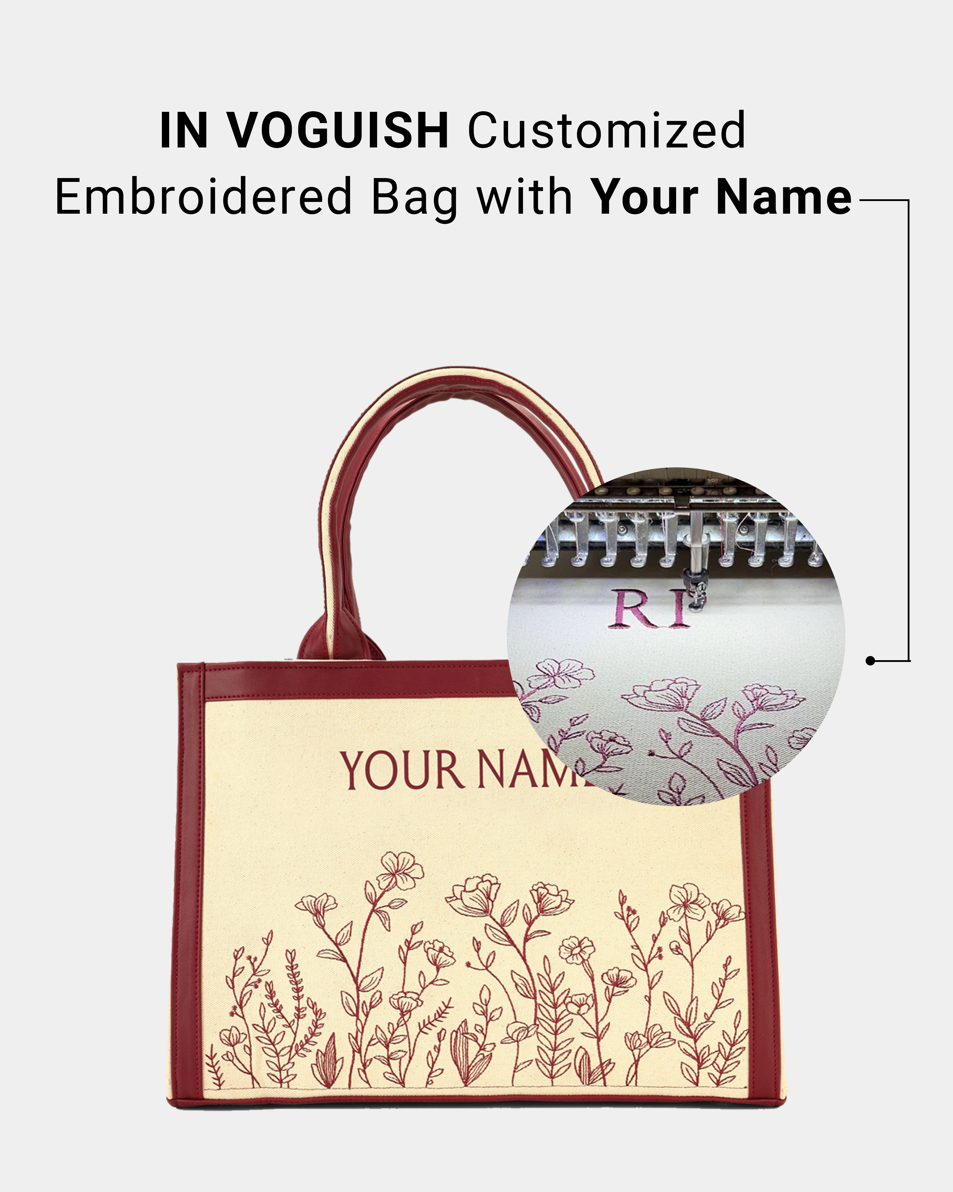 Customized Canvas Denim Embroidered Floral Garden Tote Bag