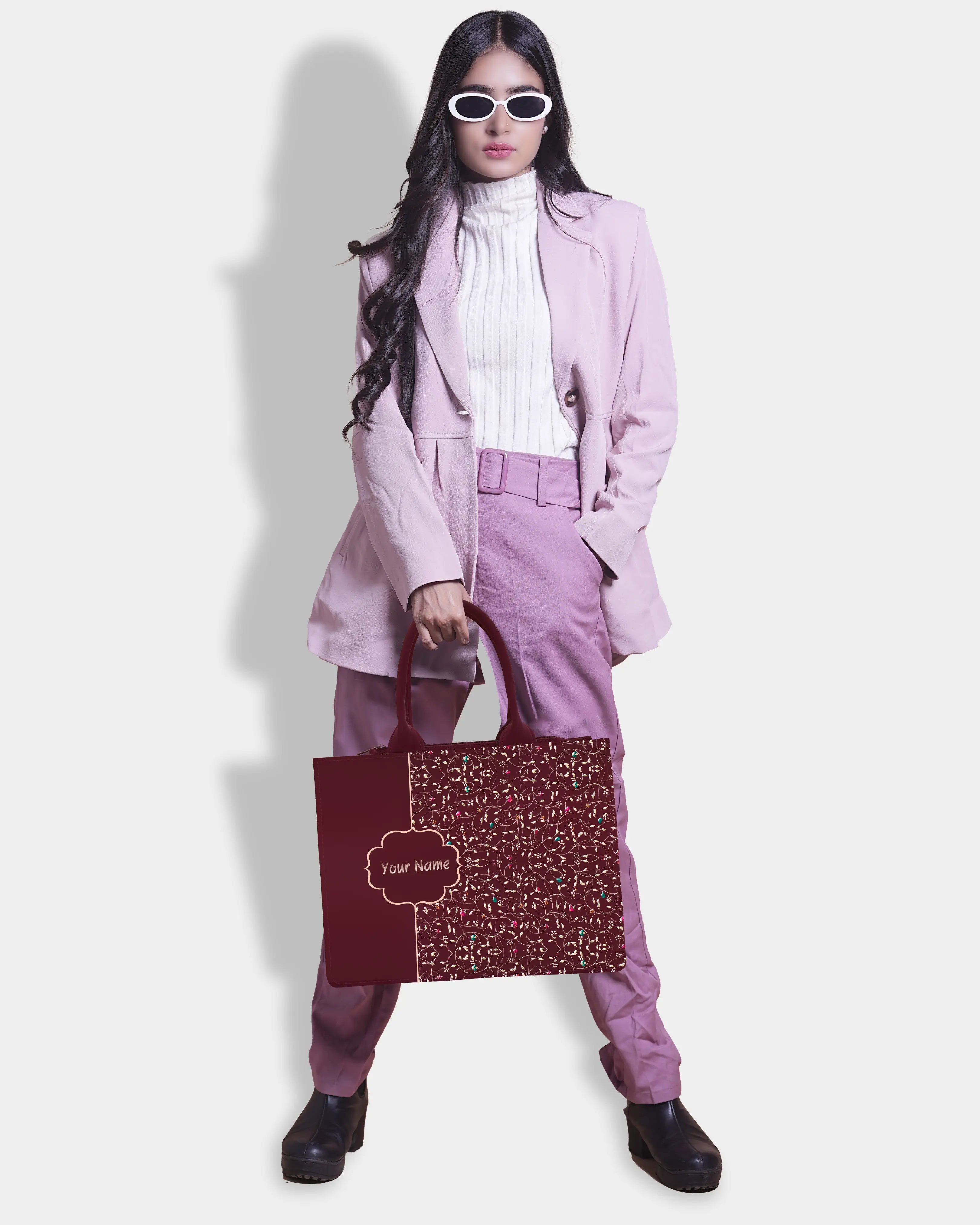 Rose Royale  Embossed Customized Tote Bag - Wine