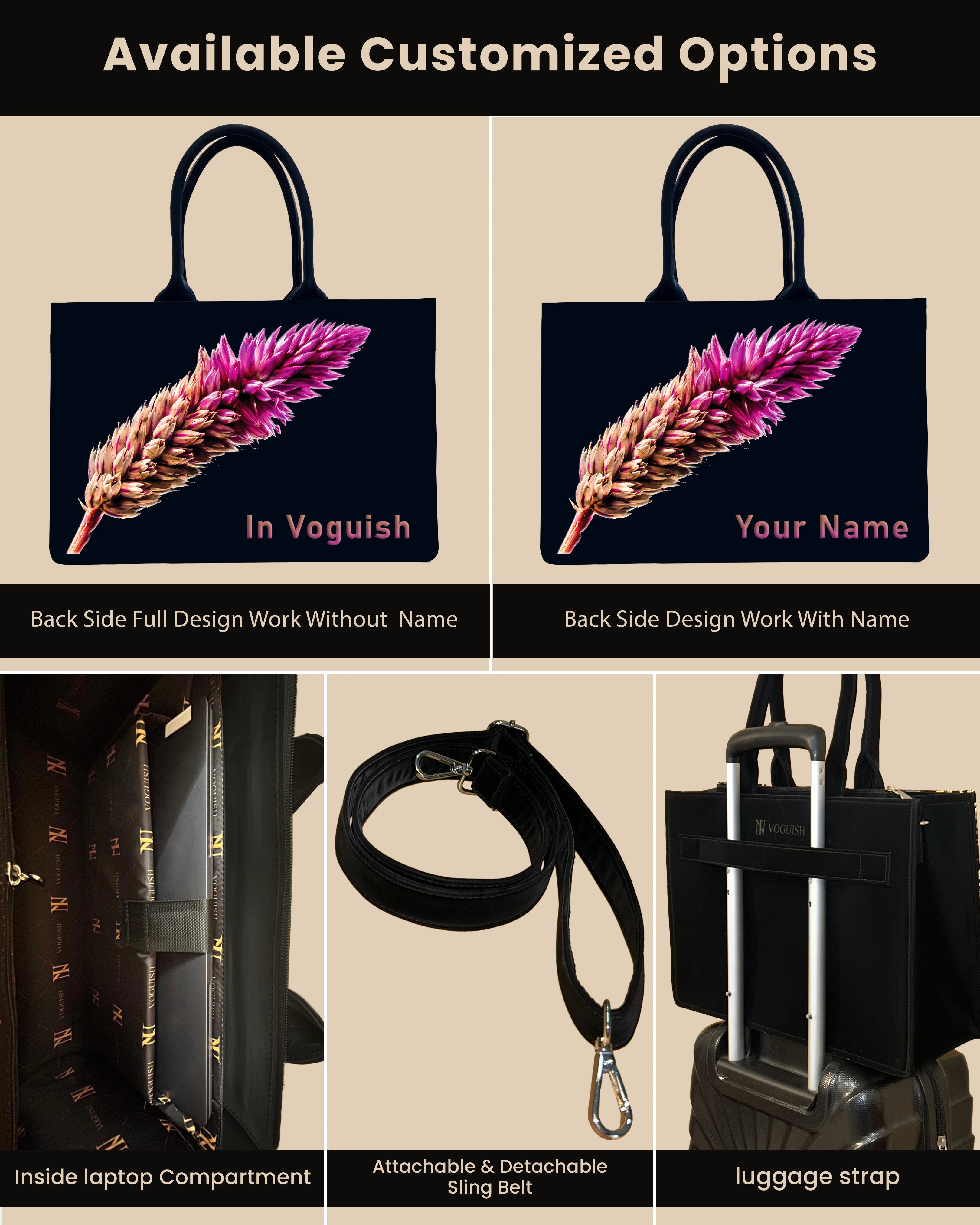 Beautiful Flower Design Up Embossed On Glossy Leather Personalized Tote Bag