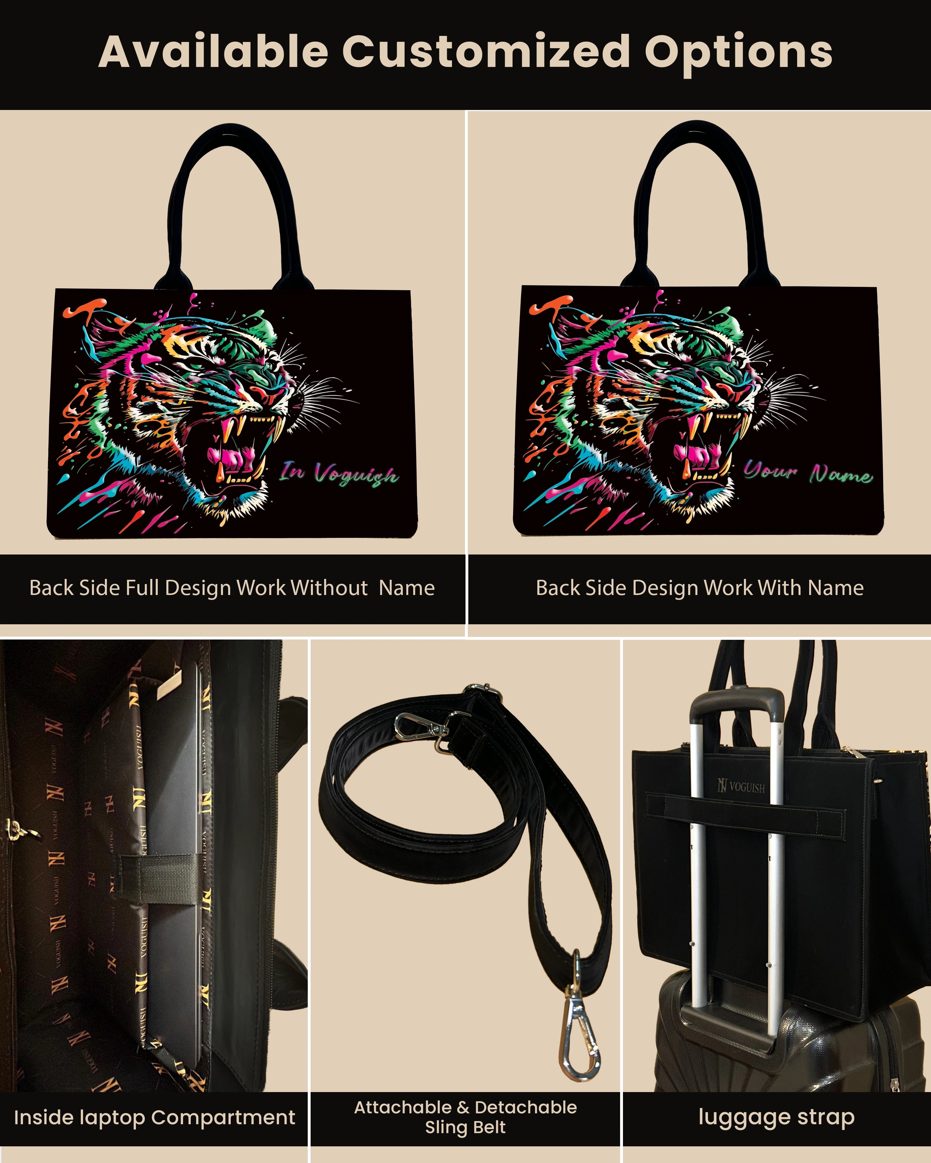 Customized Tote Bag Designed With Colourfull Roaring Bangal Tiger