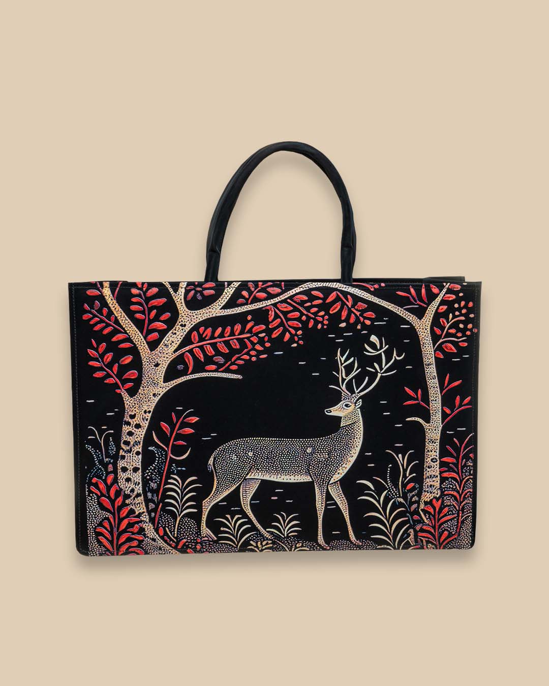 Deer in Jungle Up Embossed Design Leather Personalized Tote Bag